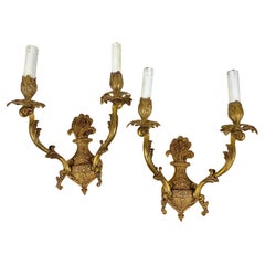Vintage Pair Of Wall Lights, Circa 1960 in Chiseled and Gilded Bronze, France