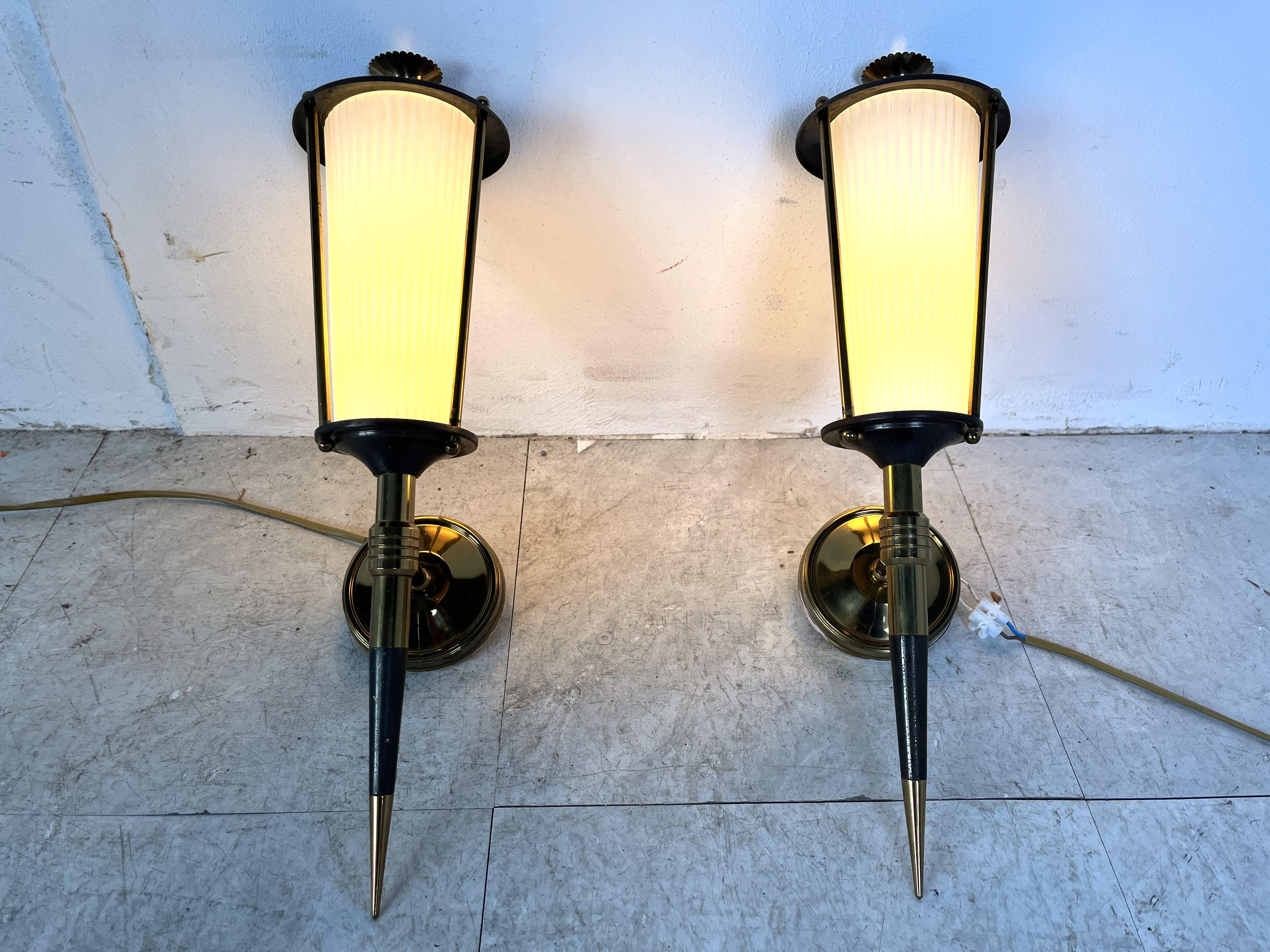 Mid-Century Modern Vintage pair of wall sconces by Maison Arlus, 1950s