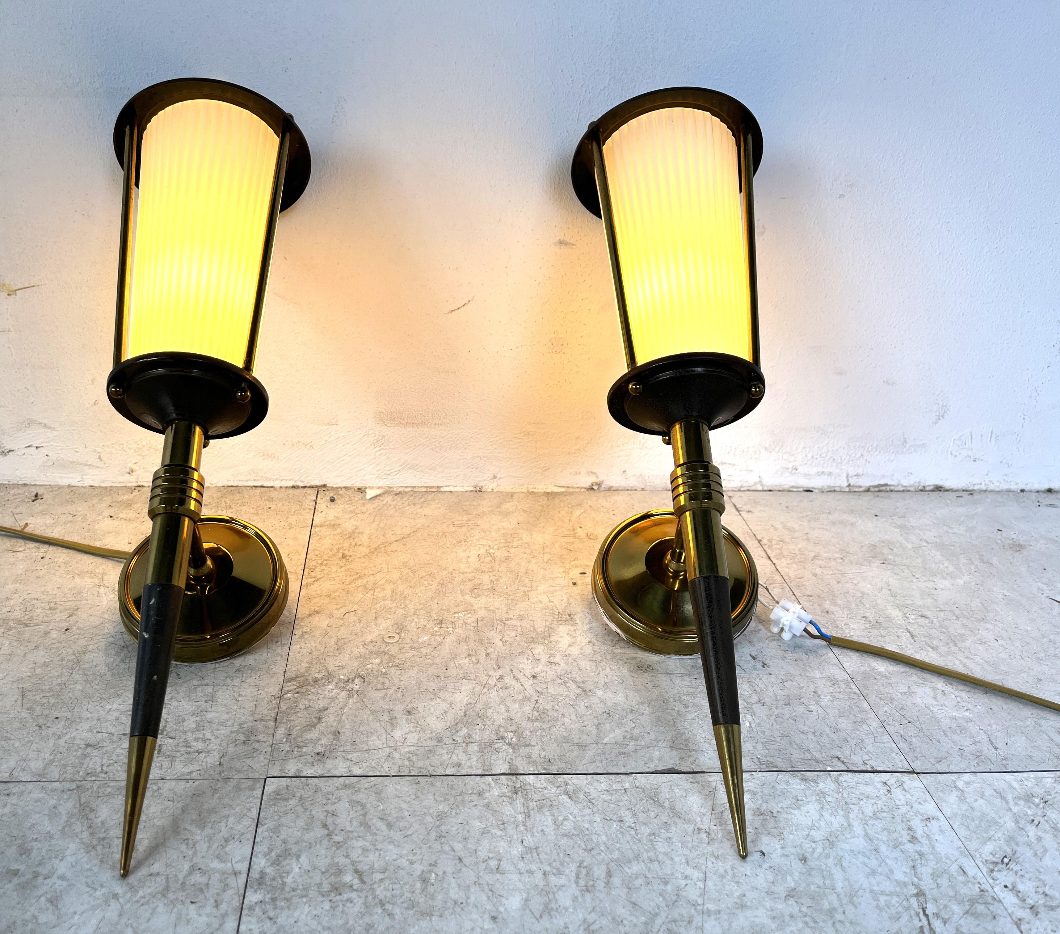 French Vintage pair of wall sconces by Maison Arlus, 1950s