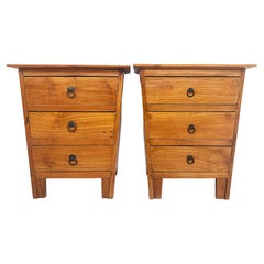 Vintage Pair of Walnut Night Stands End Tables with 3 Drawers, Ring Drawer Pulls