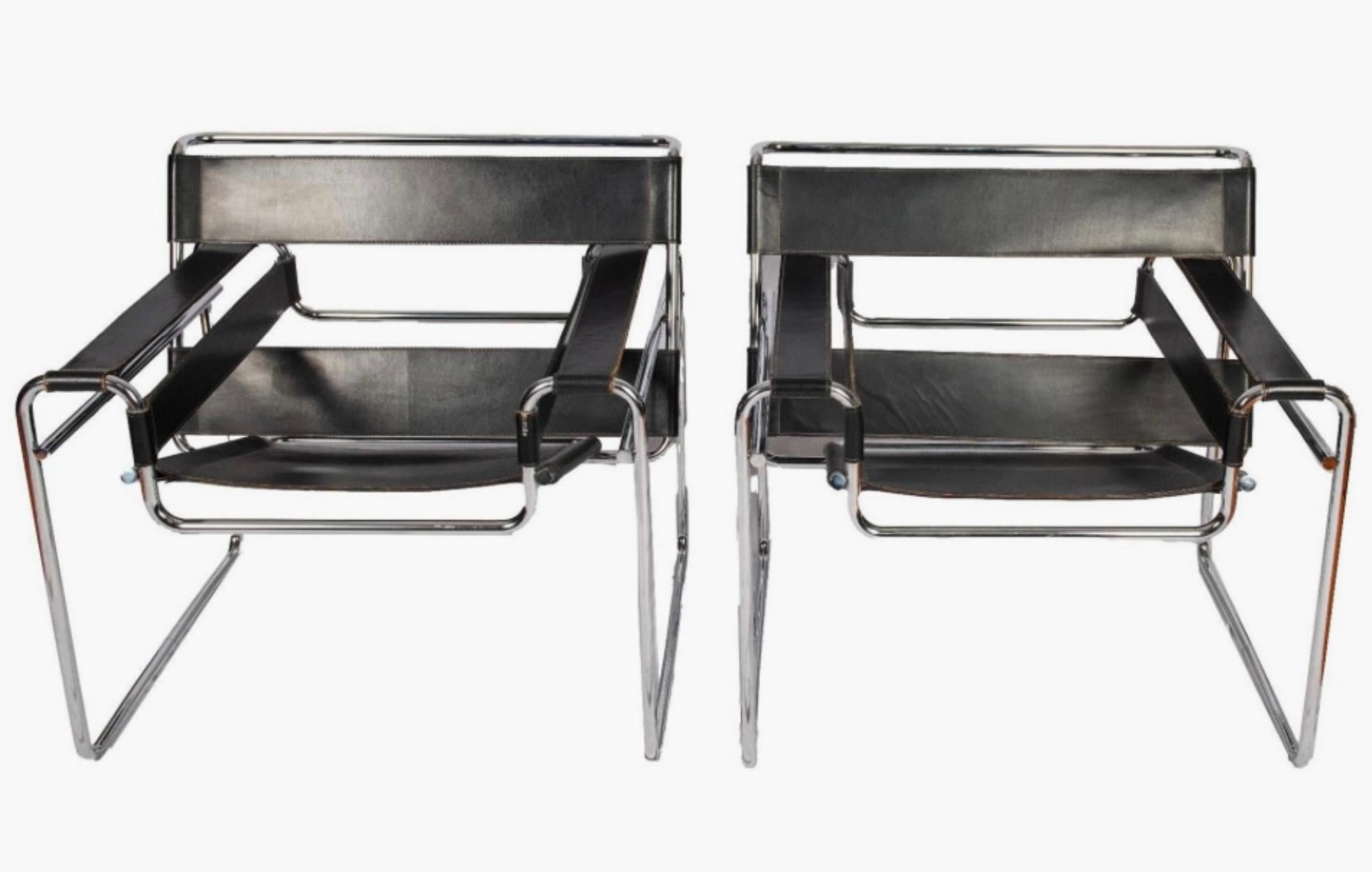 italien Paire de fauteuils vintage de style Wassily en vente