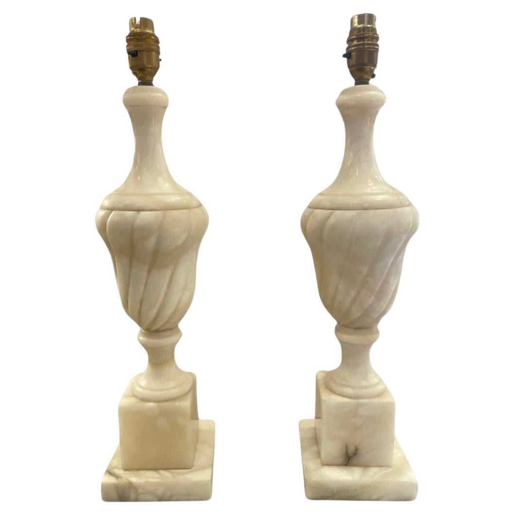 Vintage Pair of White Alabaster Neoclassical Table Lamps  For Sale