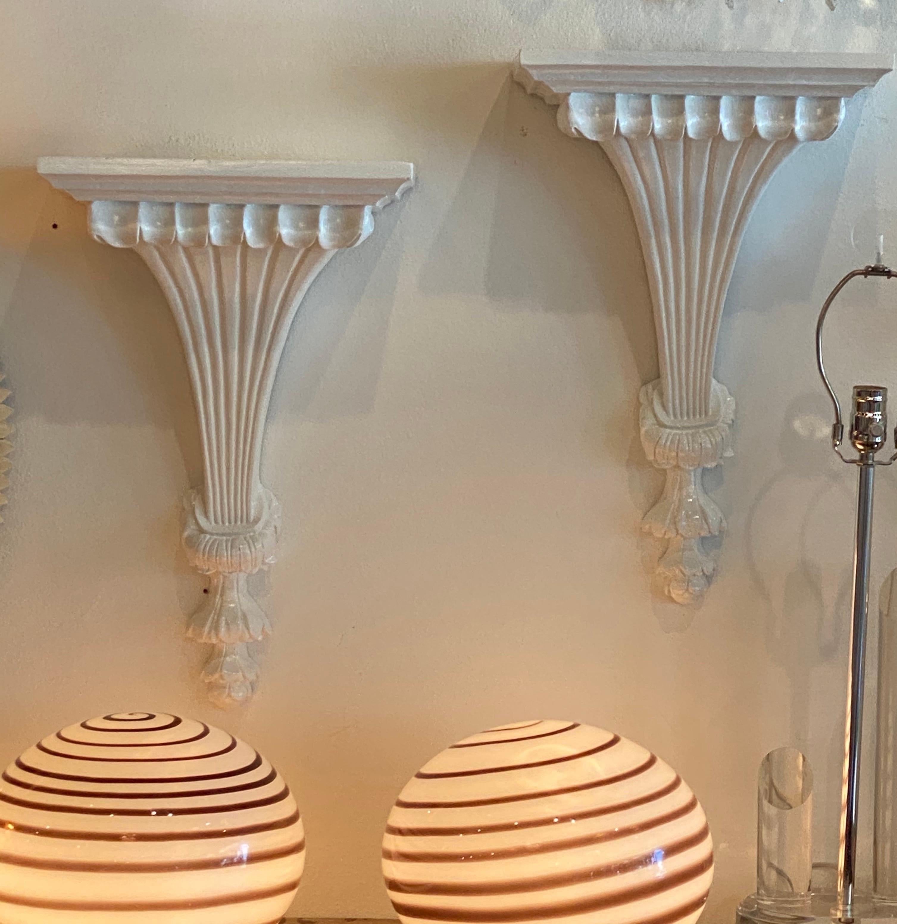 Vintage Pair of White Lacquered Wall Sconces Shelves at 1stDibs | wall