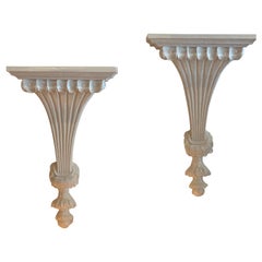 Retro Pair of White Lacquered Wall Sconces Shelves