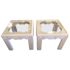 Vintage Pair of White Lacquered Wavy Swirl Modern End Side Tables