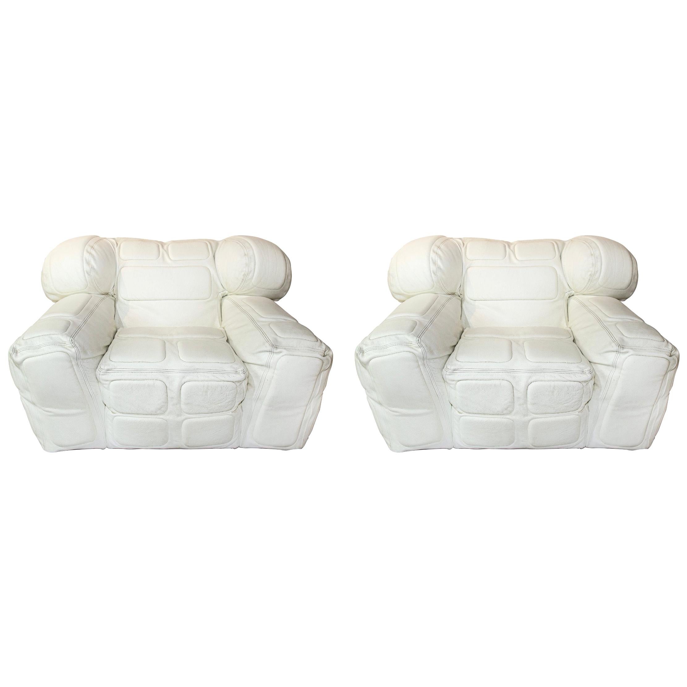 Pair of White Leather Armchairs, by Arik Ben Simhon, 2002