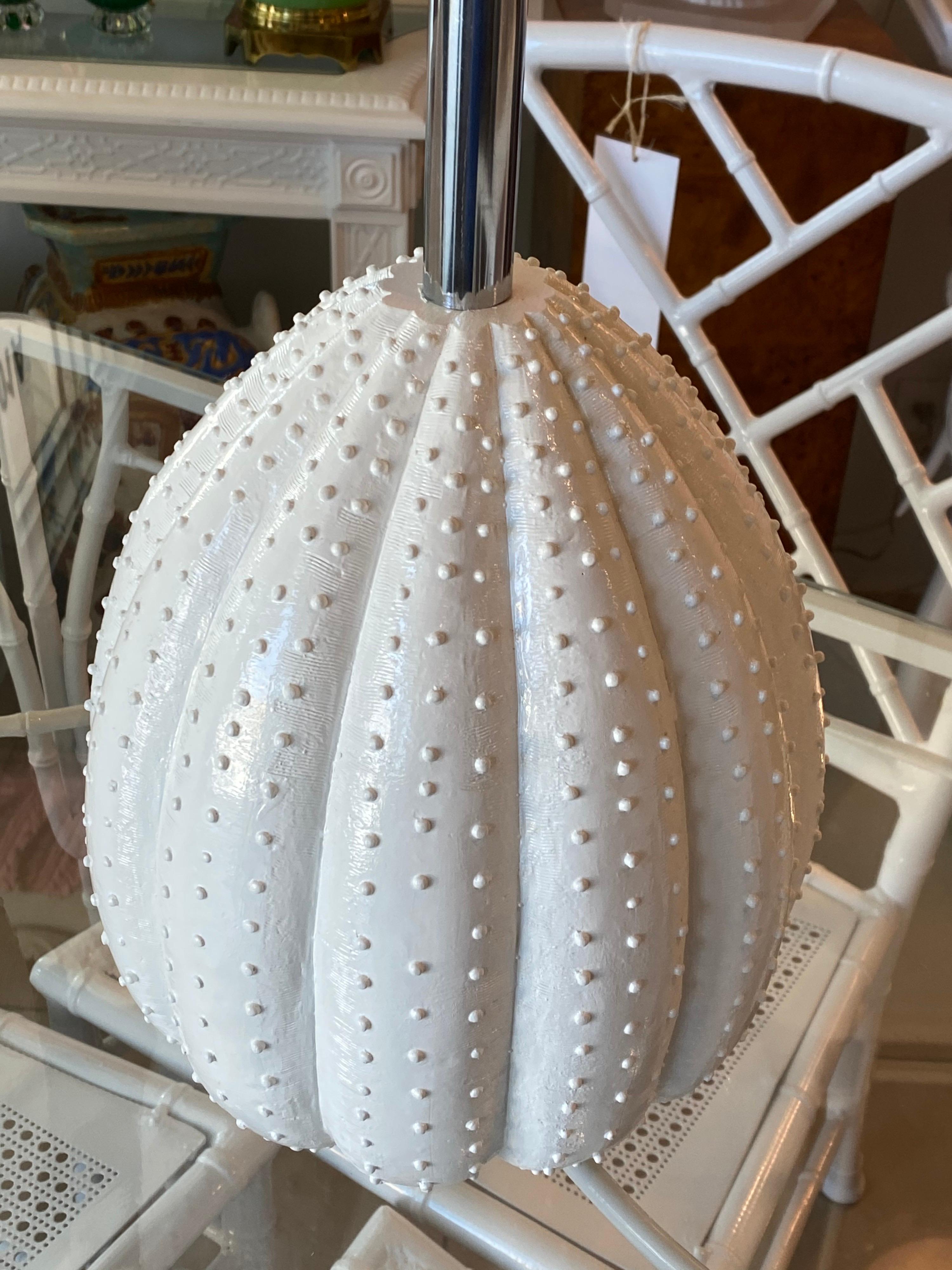 Vintage Pair of White Sea Urchin Style Palm Beach Table Lamps Newly Restored In Good Condition In West Palm Beach, FL