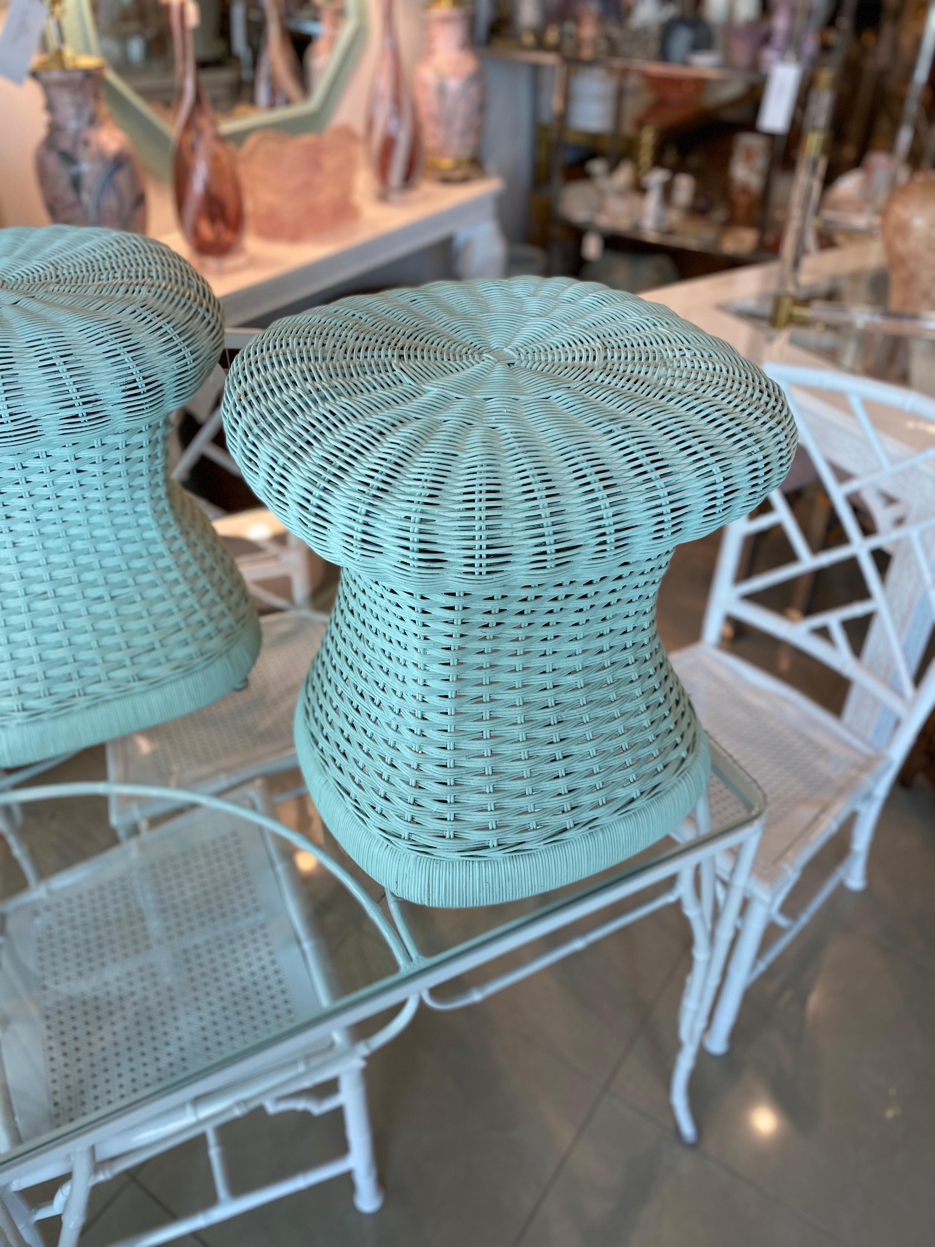 Vintage Pair of Wicker Mushroom Shape Benches Stools For Sale 6