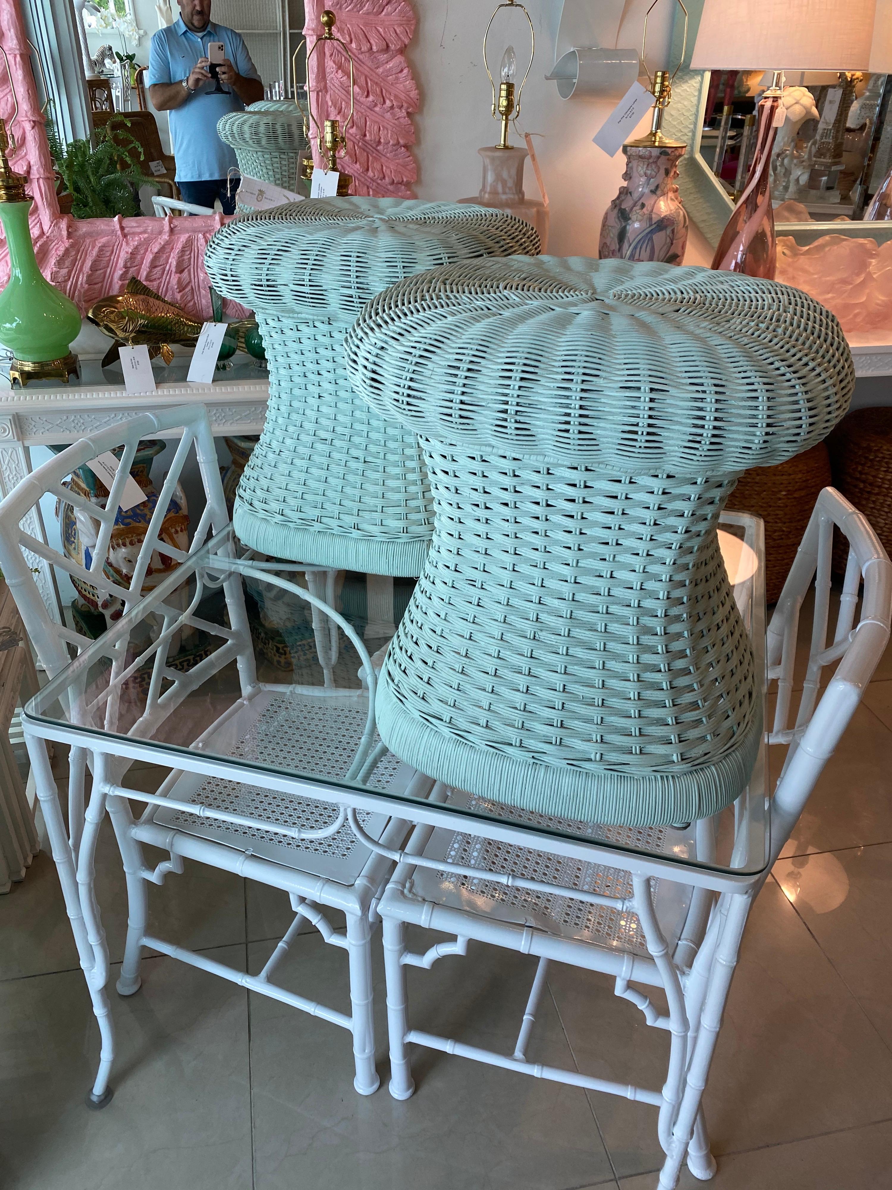 Vintage Pair of Wicker Mushroom Shape Benches Stools For Sale 2