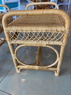 Vintage Pair of Wicker Rattan Benches End of Bed Stools