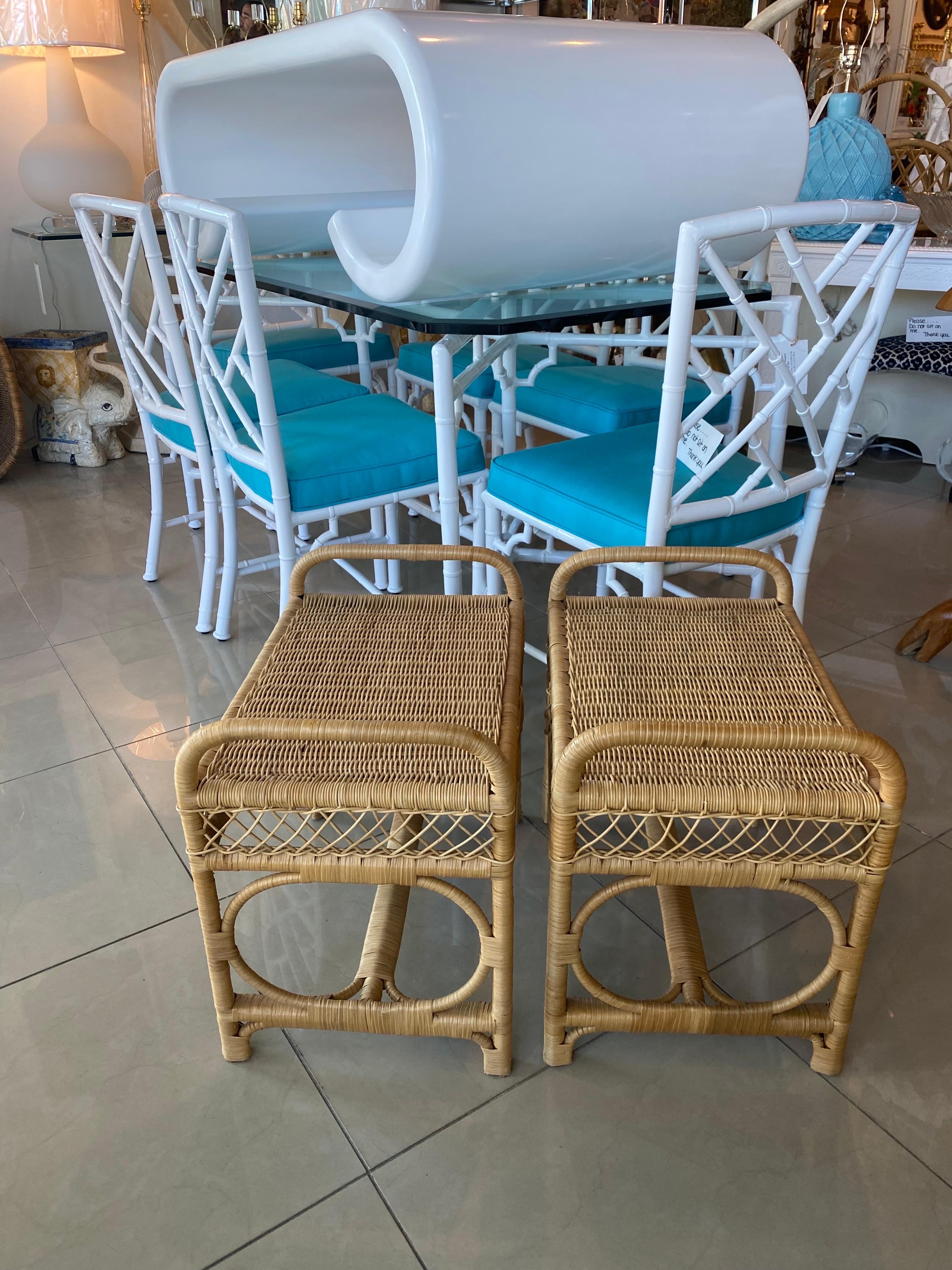 American Vintage Pair of Wicker Rattan Benches End of Bed Stools 