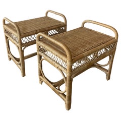Vintage Pair of Wicker Rattan Benches End of Bed Stools