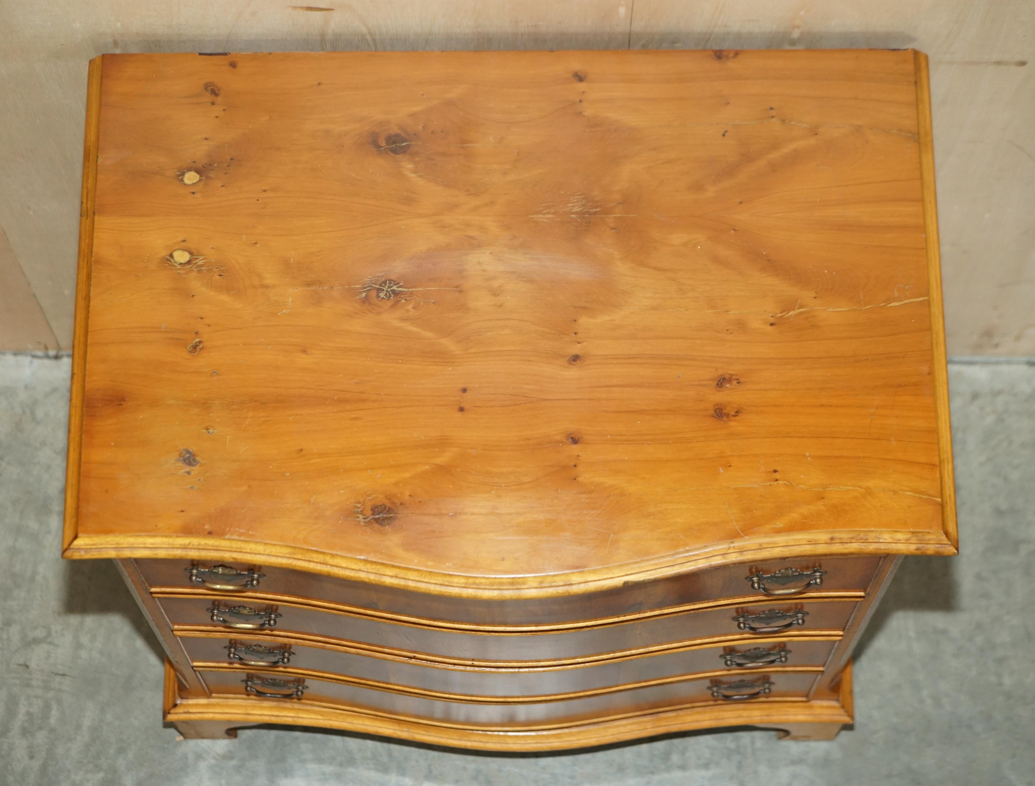 Vintage Pair of Wide Burr & Burl Yew Wood Side Table Sized Chest of Drawers For Sale 5