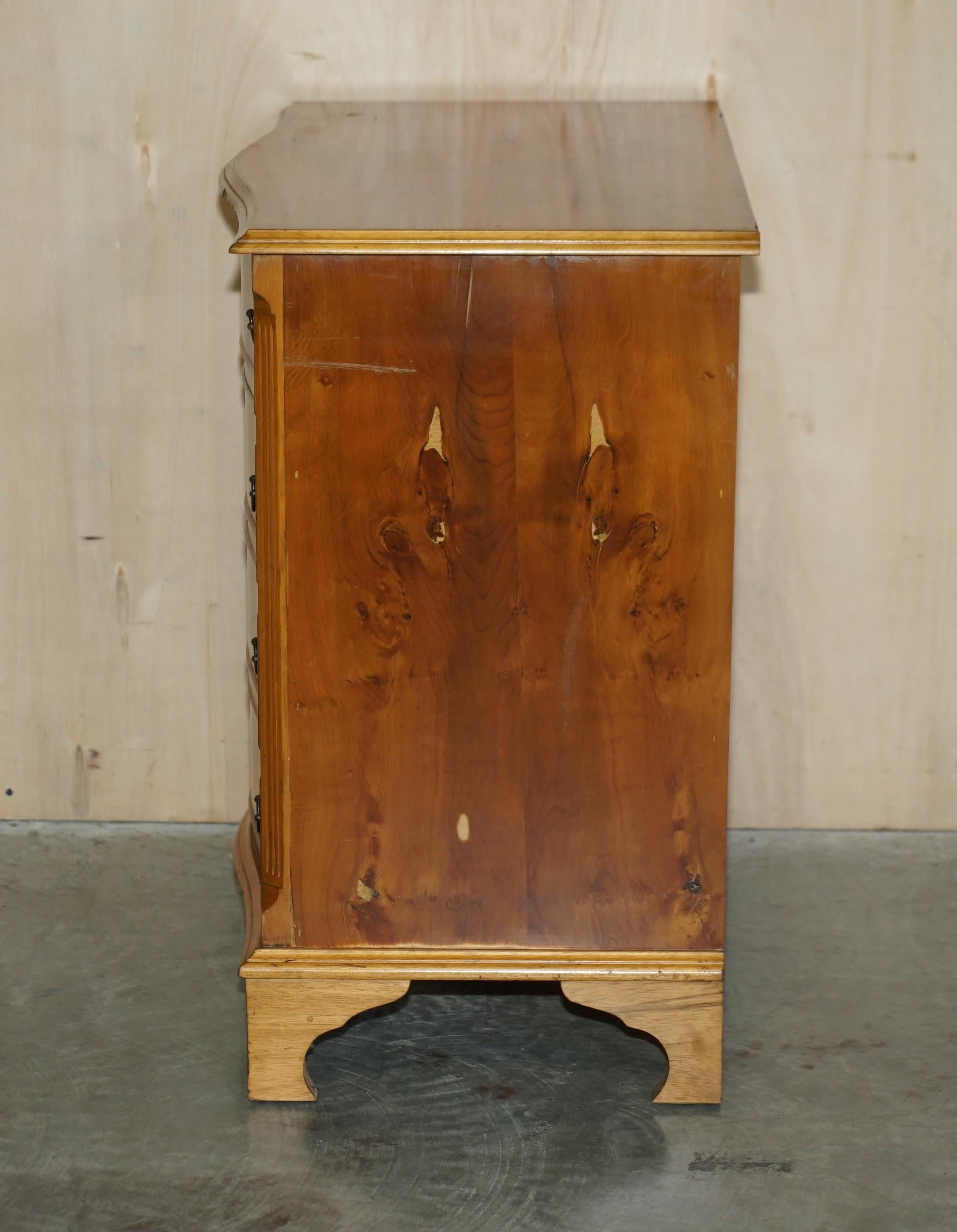 Vintage Pair of Wide Burr & Burl Yew Wood Side Table Sized Chest of Drawers For Sale 8