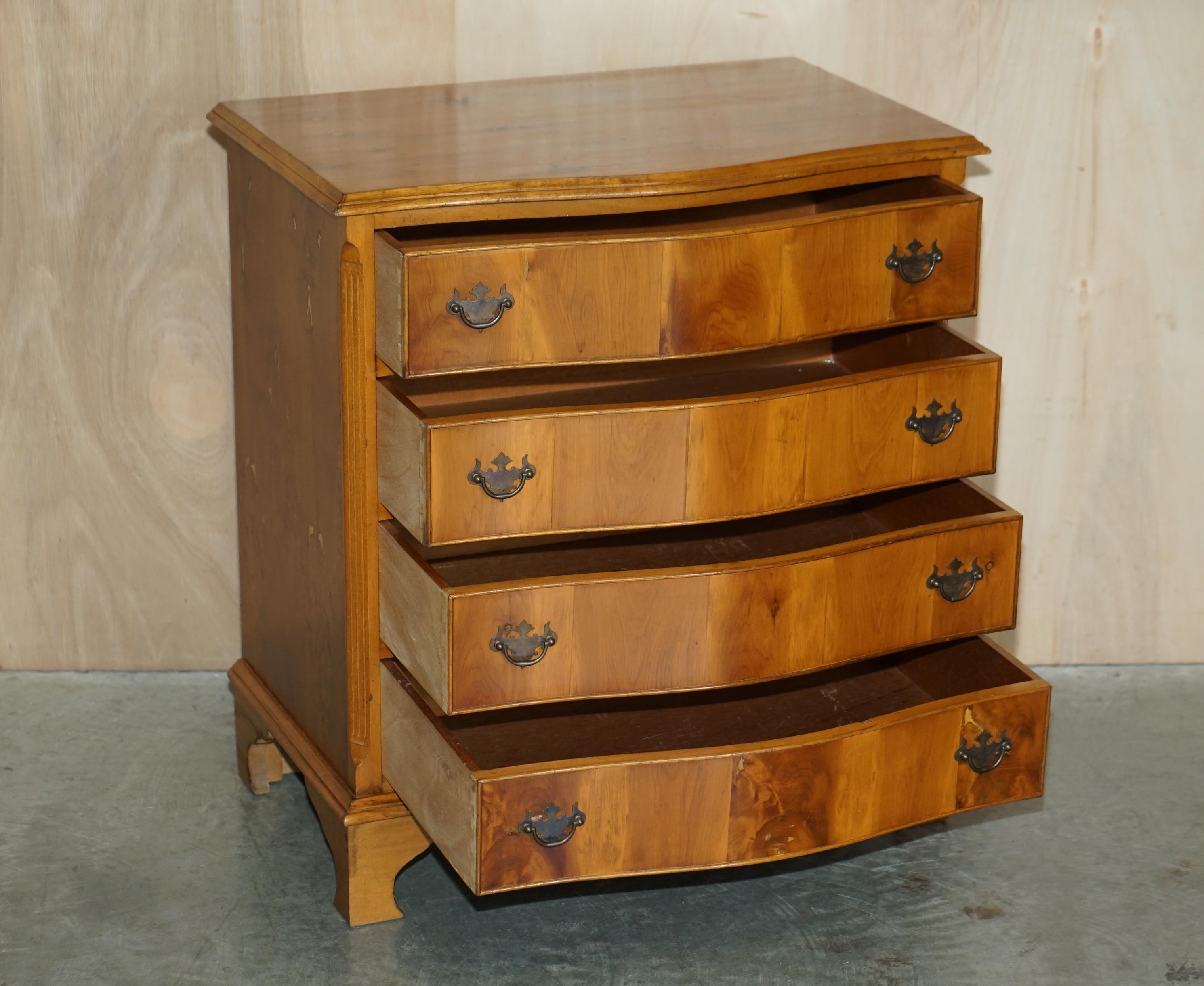 Vintage Pair of Wide Burr & Burl Yew Wood Side Table Sized Chest of Drawers For Sale 9