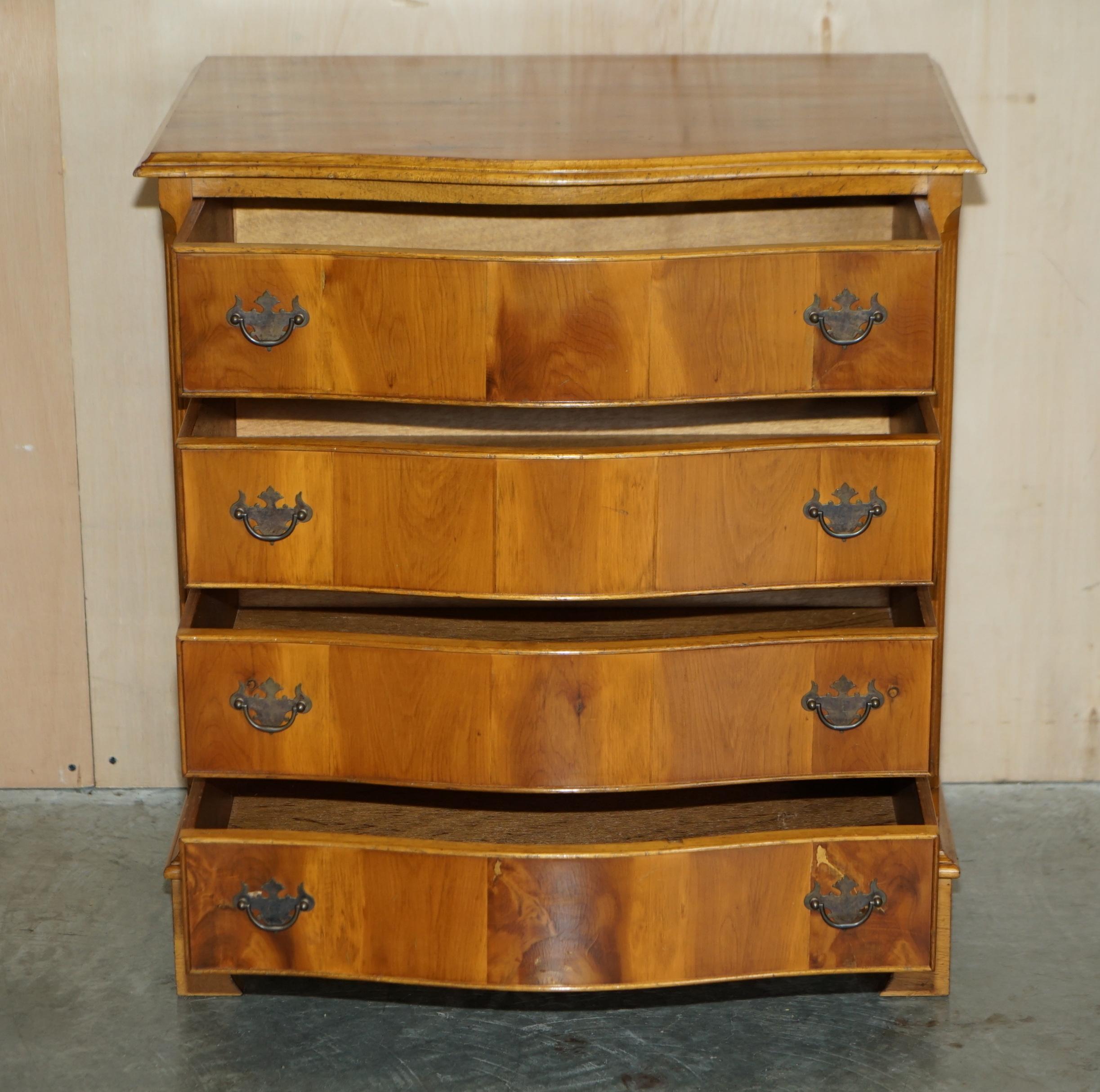 Vintage Pair of Wide Burr & Burl Yew Wood Side Table Sized Chest of Drawers For Sale 10