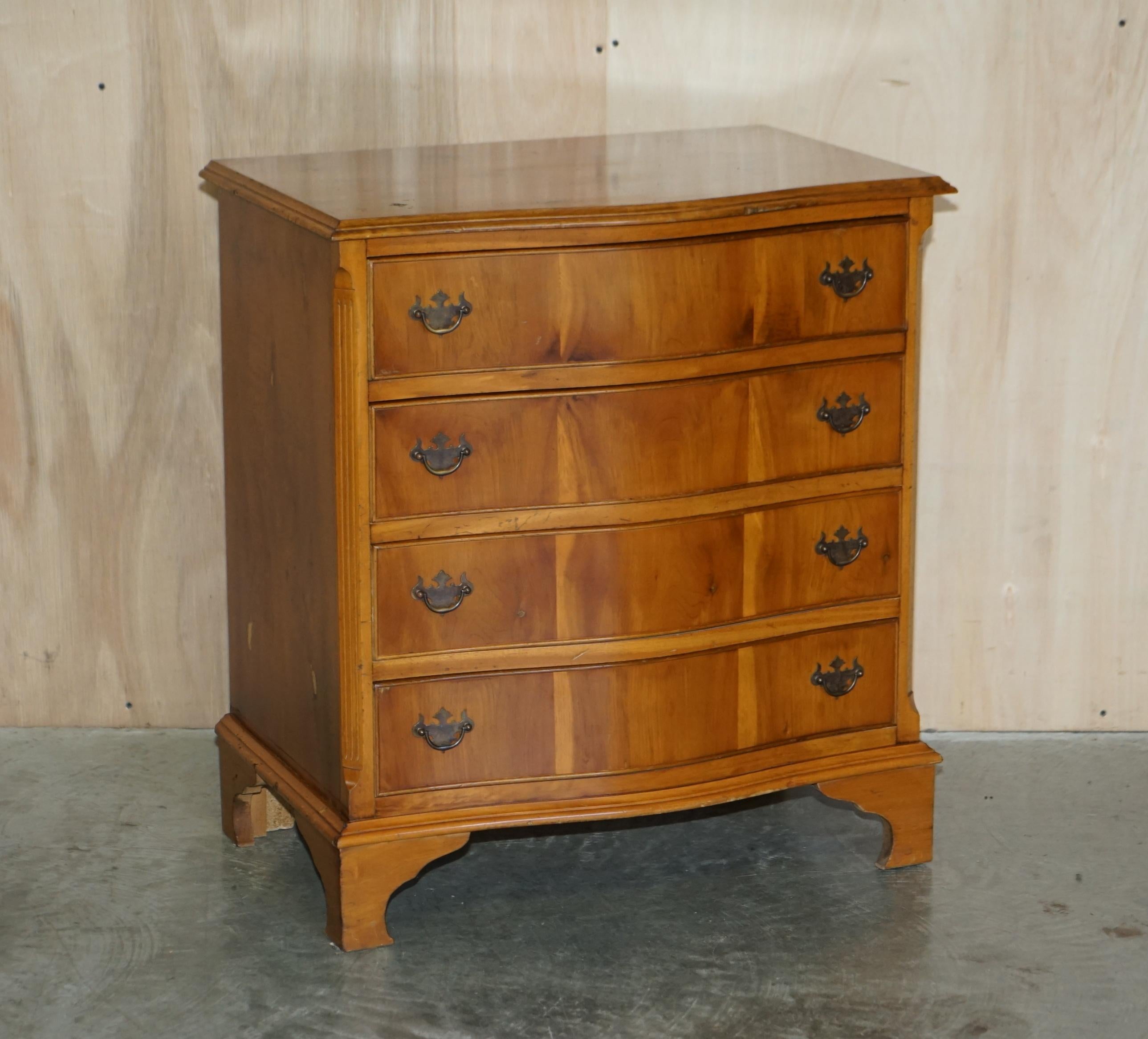 We are delighted to offer for sale this lovely pair of larger than normal Burr & Burl yew wood bedside / side table sized chests of drawers

A good looking well made and utilitarian pair, they can sit in just about any room of the house and be