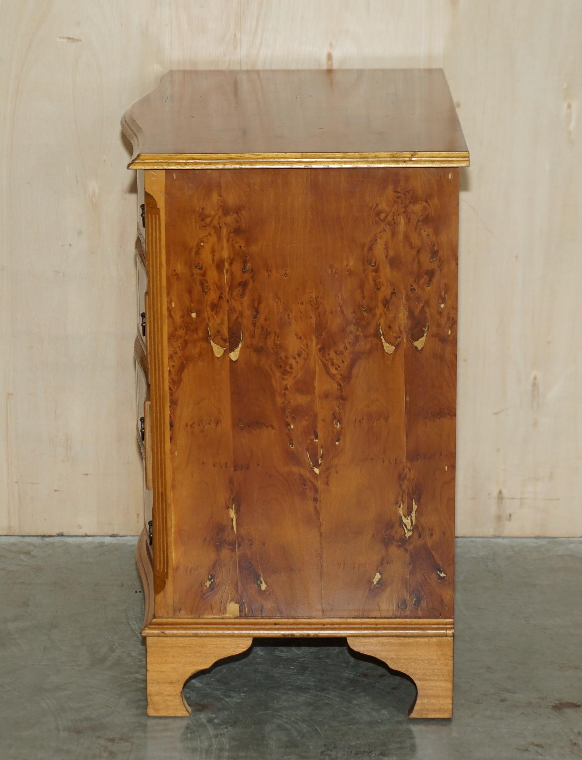 Vintage Pair of Wide Burr & Burl Yew Wood Side Table Sized Chest of Drawers For Sale 14