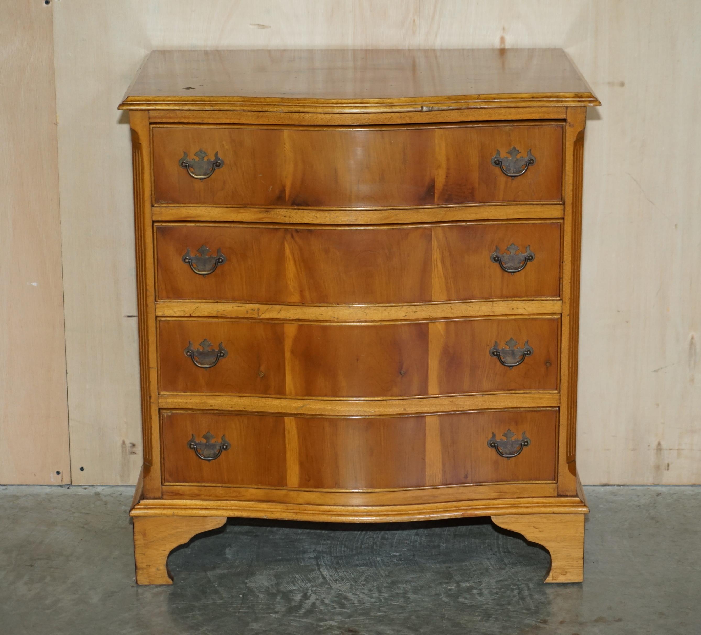 Country Vintage Pair of Wide Burr & Burl Yew Wood Side Table Sized Chest of Drawers For Sale