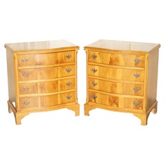 Used Pair of Wide Burr & Burl Yew Wood Side Table Sized Chest of Drawers