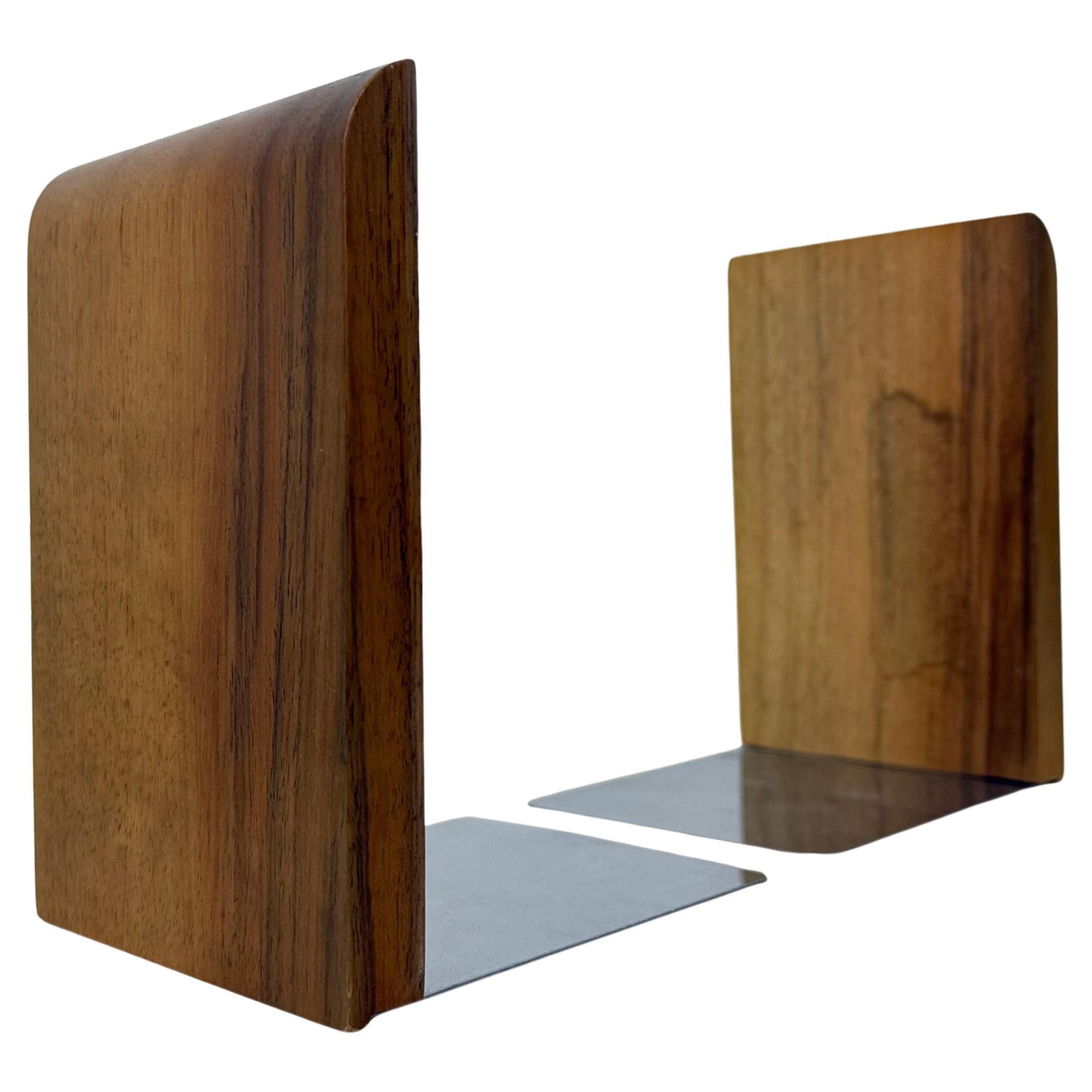 Coppia di fermalibri in legno vintage, anni '70
