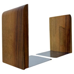 Coppia di fermalibri in legno vintage, anni '70