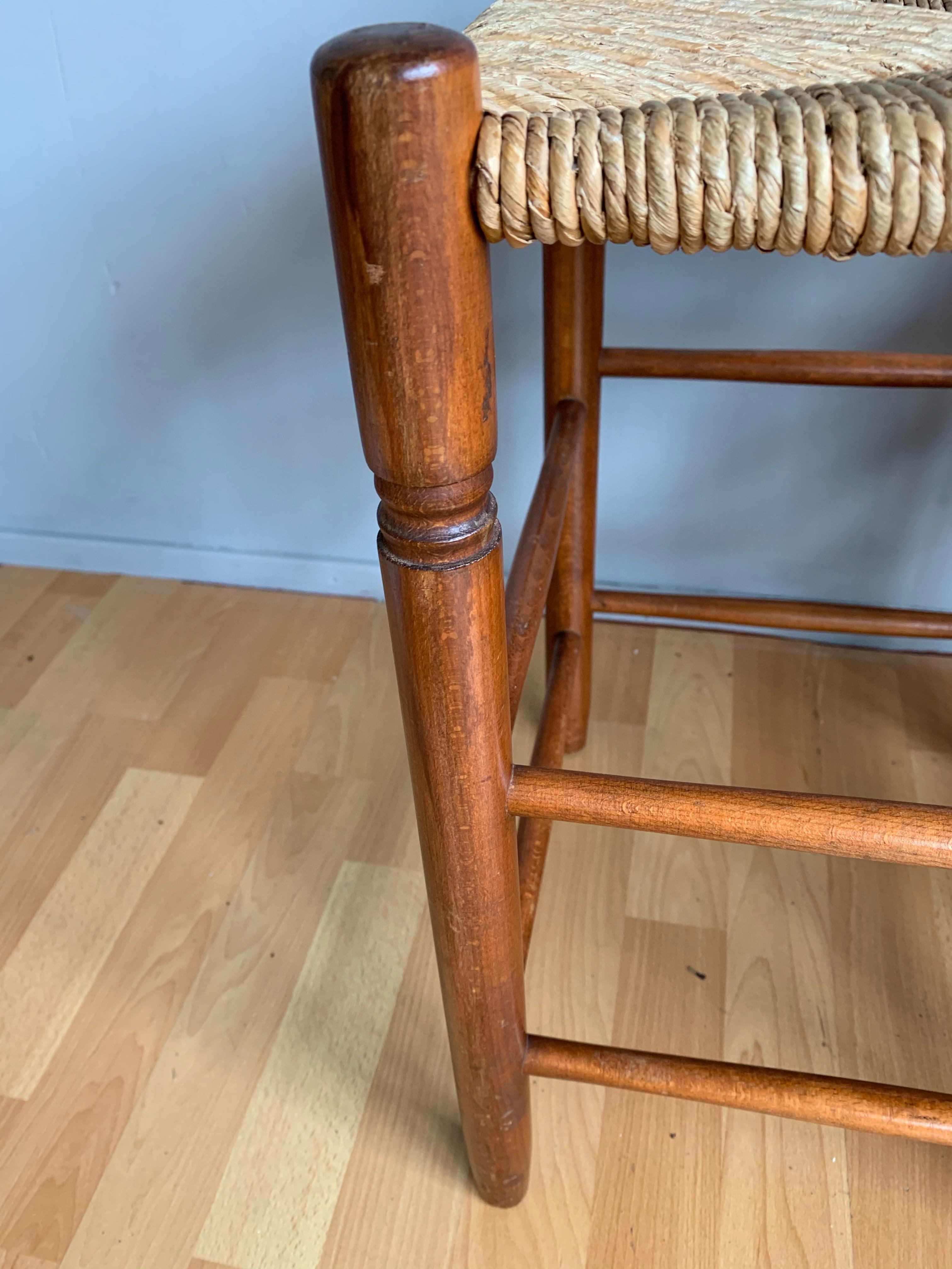 Pair Vintage Wood Country House Stools with Rush Seats Charlotte Perriand Style 9