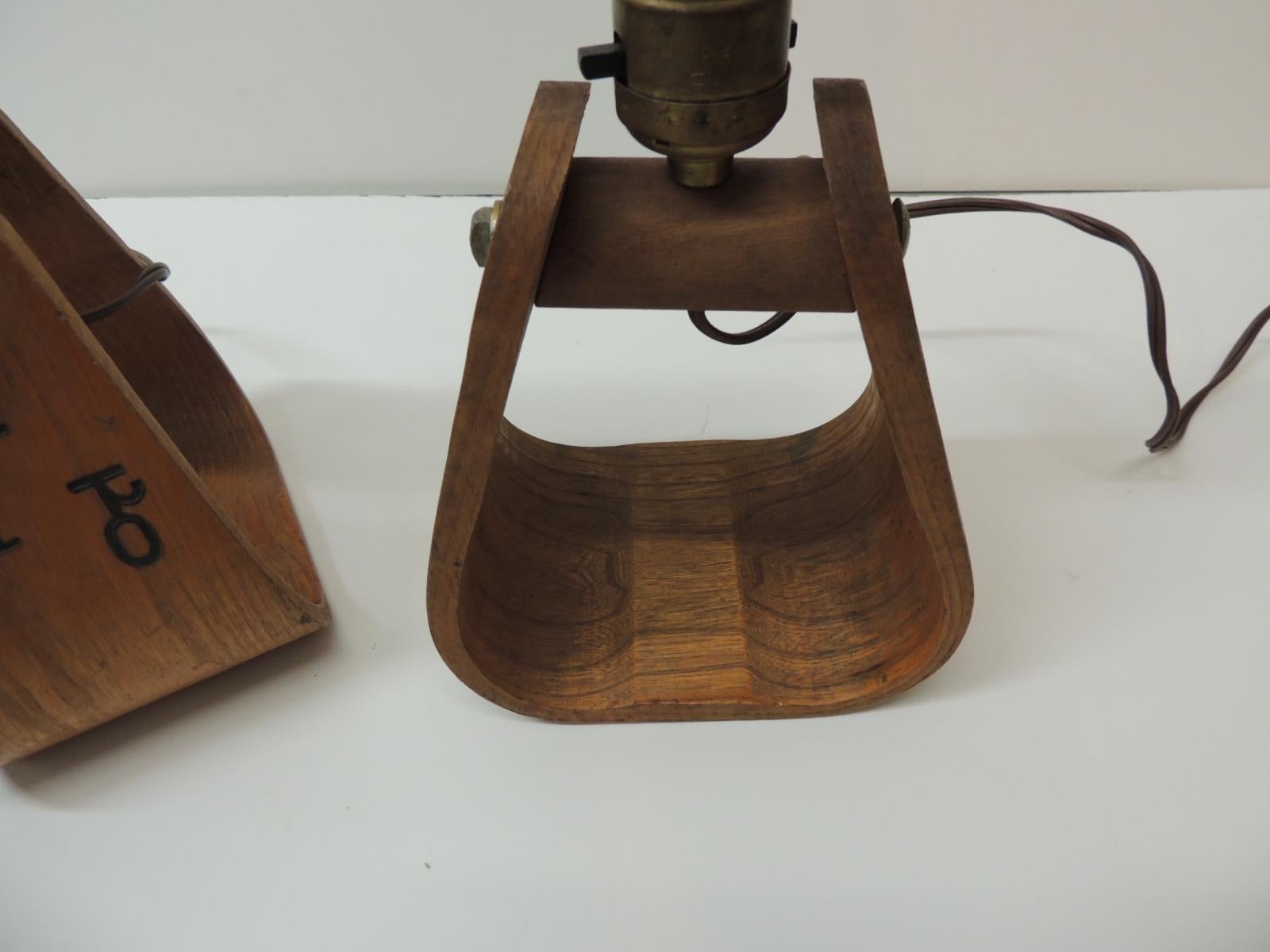 Mexican Vintage Pair of Wood Horse Stirrup Petite Table Lamps