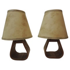 Vintage Pair of Wood Horse Stirrup Petite Table Lamps