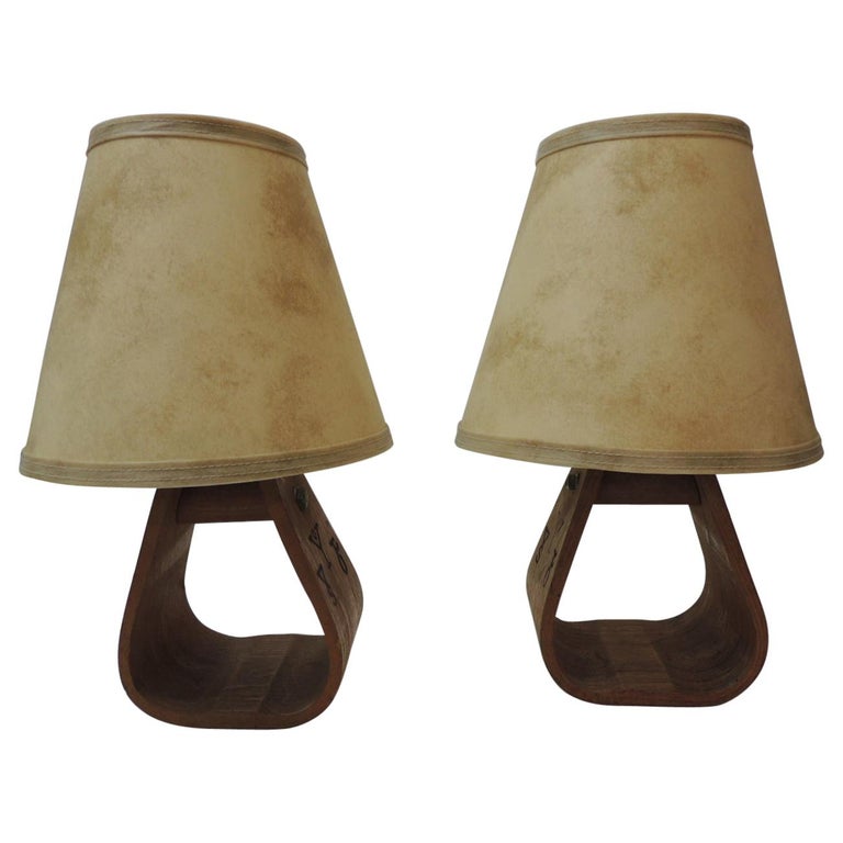 Vintage Pair of Wood Horse Stirrup Petite Table Lamps at 1stDibs