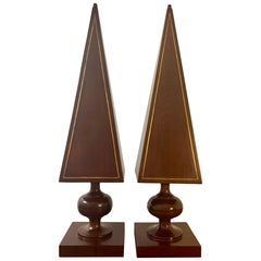 Vintage Pair of Wooden Obelisks with Gilt Inlay - Architectural Decor Vintage Pair of Wooden Obelisks with Gilt Inlay - Architectural Decor