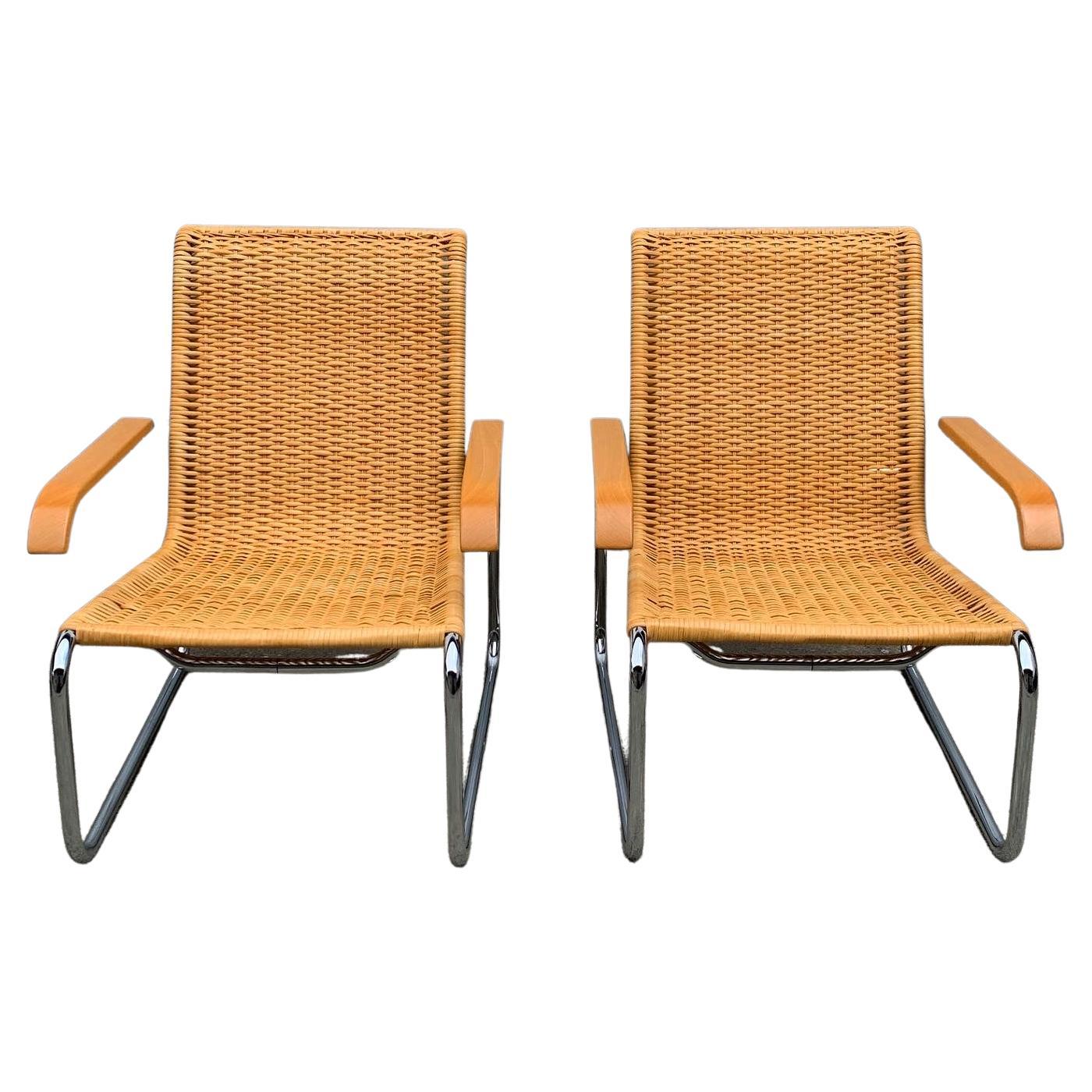 Vintage Pair of Woven Cane B35 Lounge Chairs by Marcel Breuer