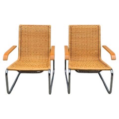 Retro Pair of Woven Cane B35 Lounge Chairs by Marcel Breuer