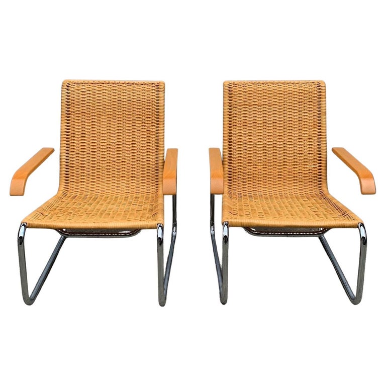 Vintage Pair of Woven Cane B35 Lounge Chairs by Marcel Breuer For Sale