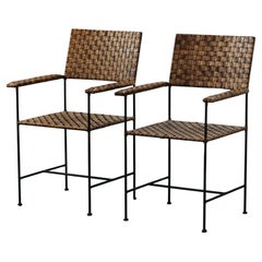 Vintage Pair of Woven Leather and Iron Side Chairs From France, Circa 1970