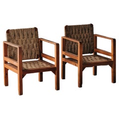 Vintage Pair of Woven Lounge Chairs from France, Circa 1960