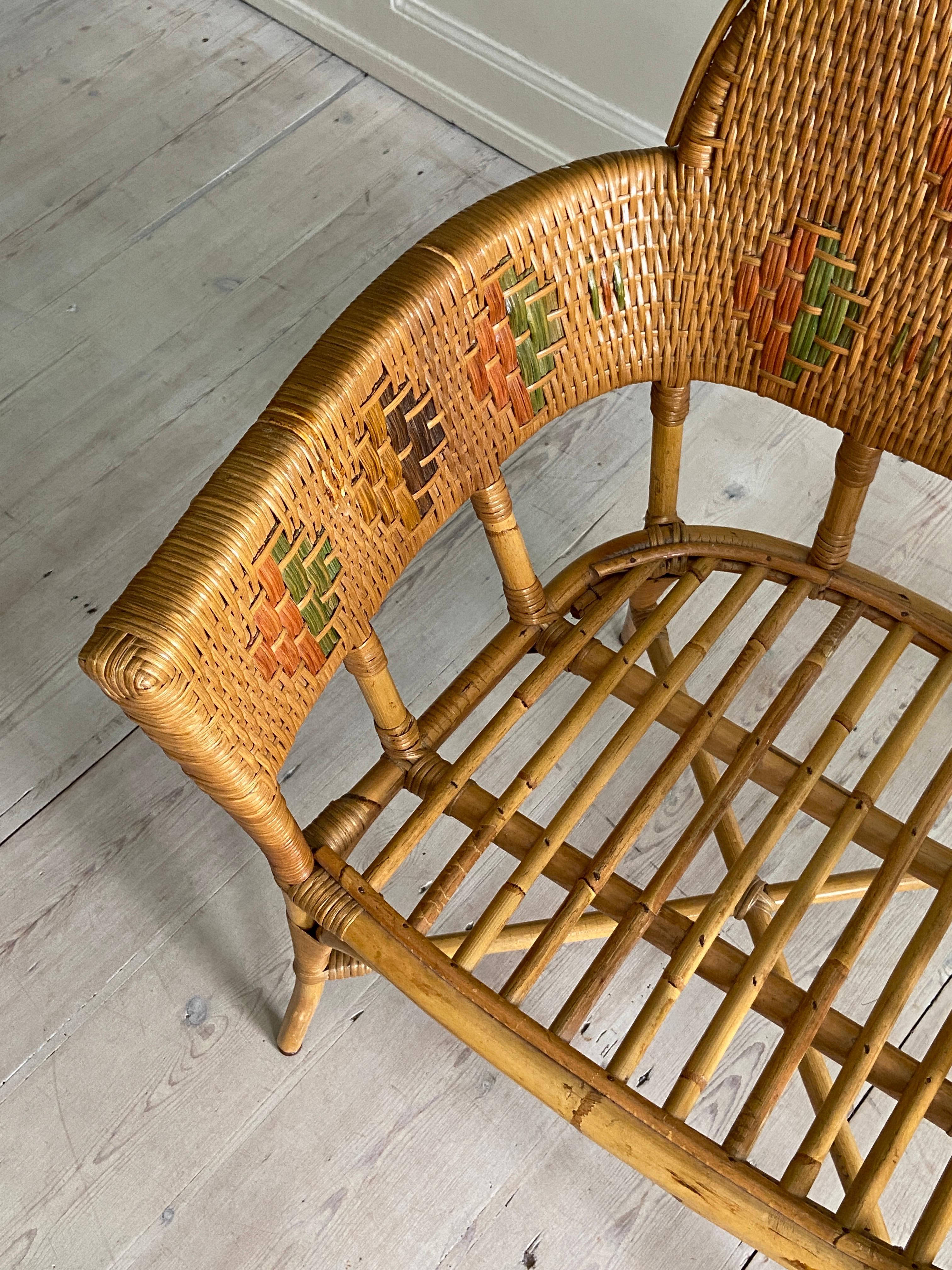 Vintage Pair of Woven Rattan and Bamboo Chairs, France, Early 20th Century 8