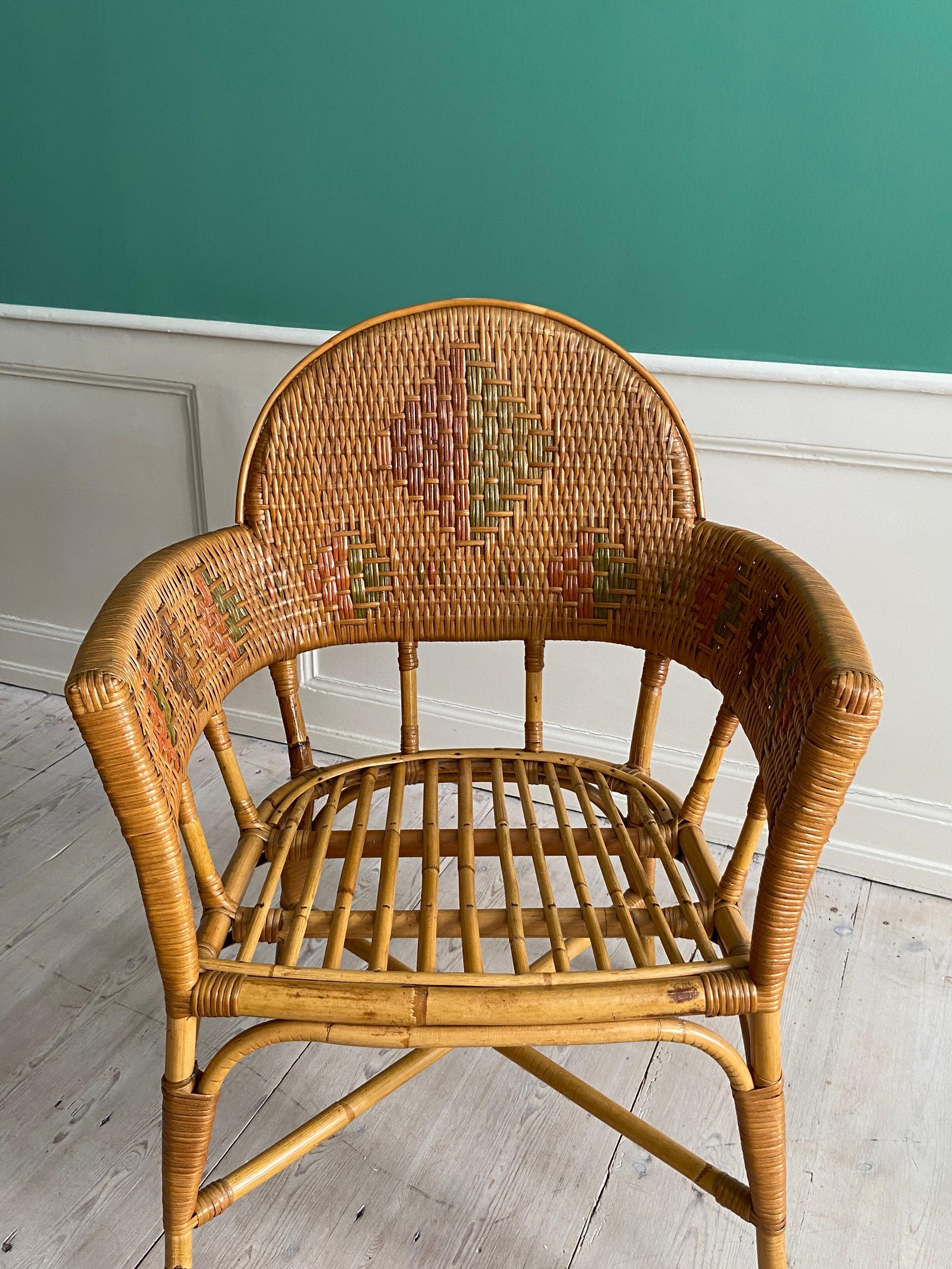 Vintage Pair of Woven Rattan and Bamboo Chairs, France, Early 20th Century In Good Condition In Copenhagen K, DK