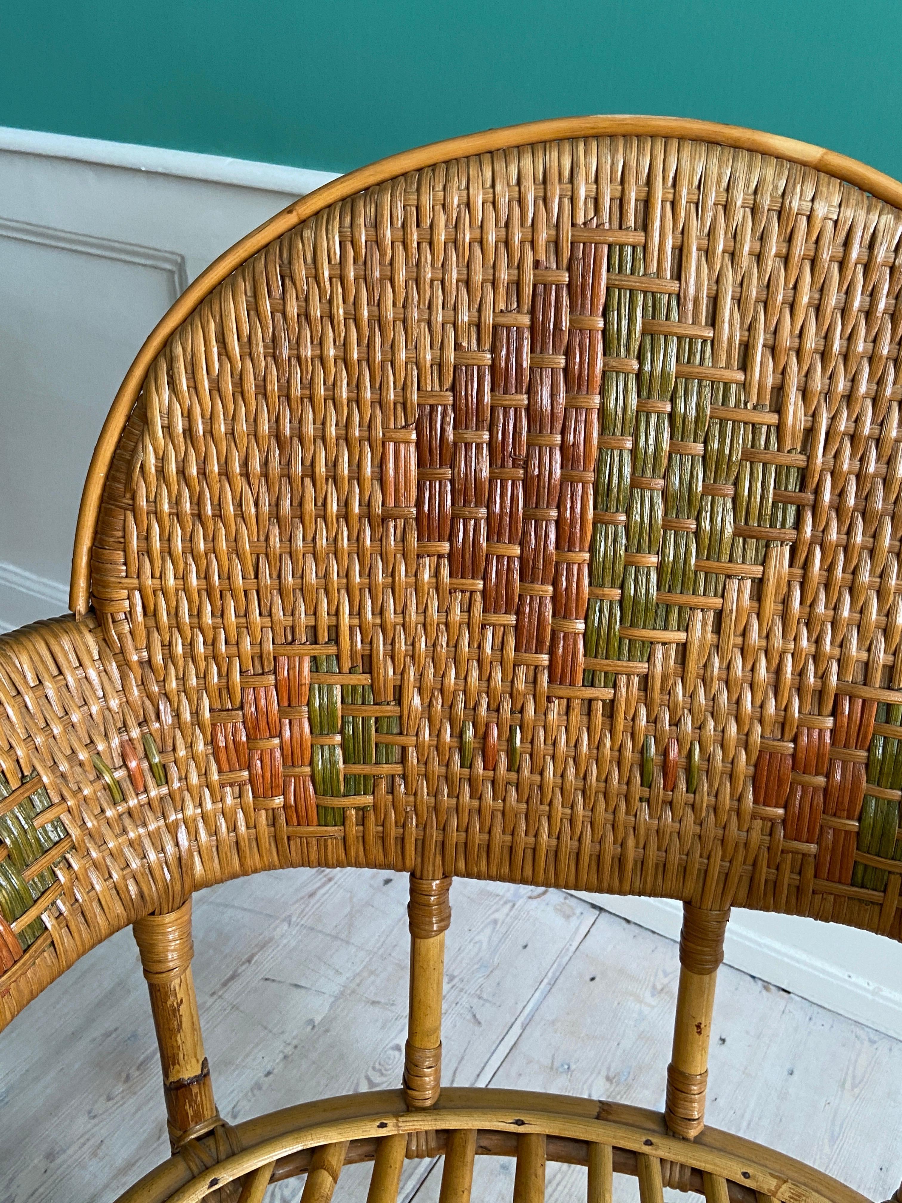 Vintage Pair of Woven Rattan and Bamboo Chairs, France, Early 20th Century 1