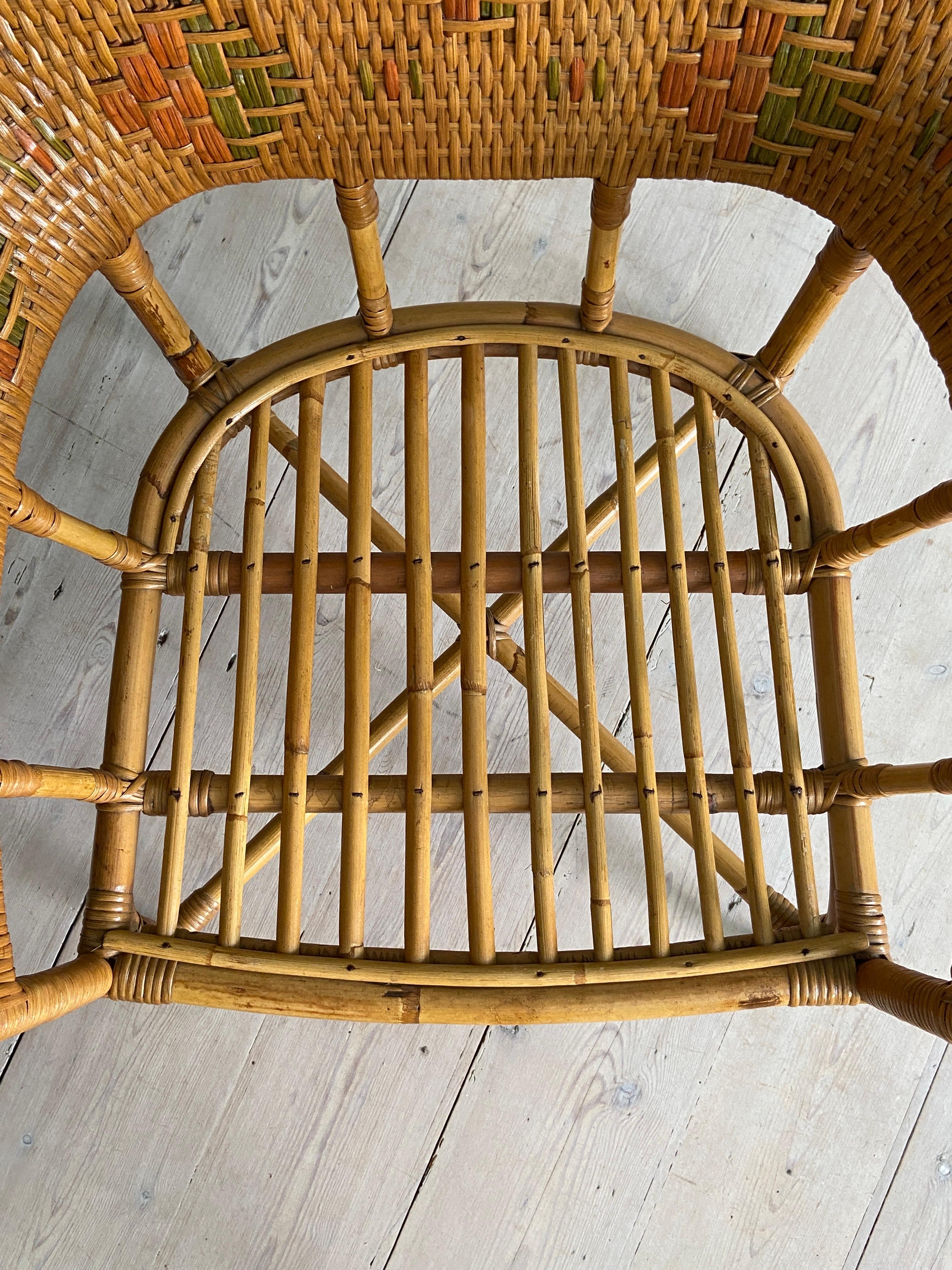 Vintage Pair of Woven Rattan and Bamboo Chairs, France, Early 20th Century 2