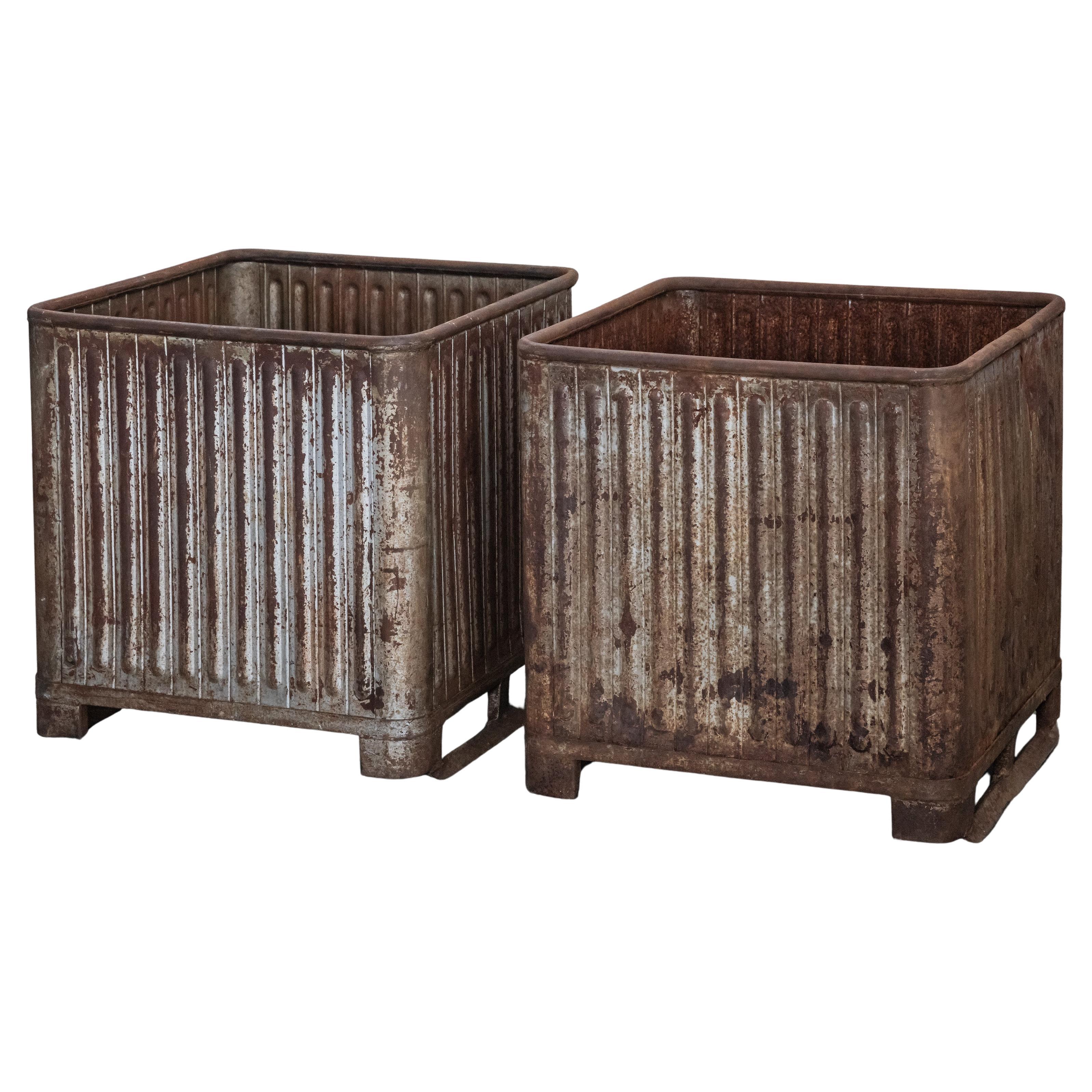 Vintage Pair Of XL Metal Bins From France, Circa 1950