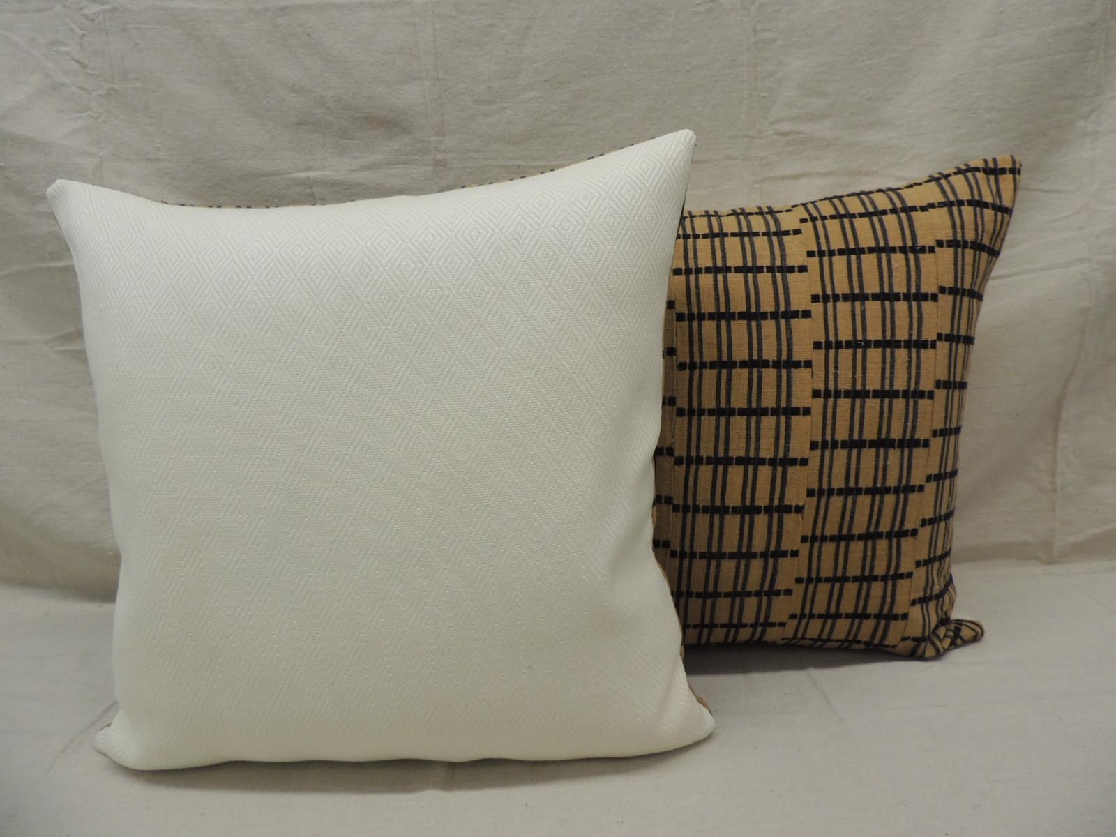 Mid-20th Century Vintage Pair of Yellow and Dark Blue African Stripweaves Decorative Pillows