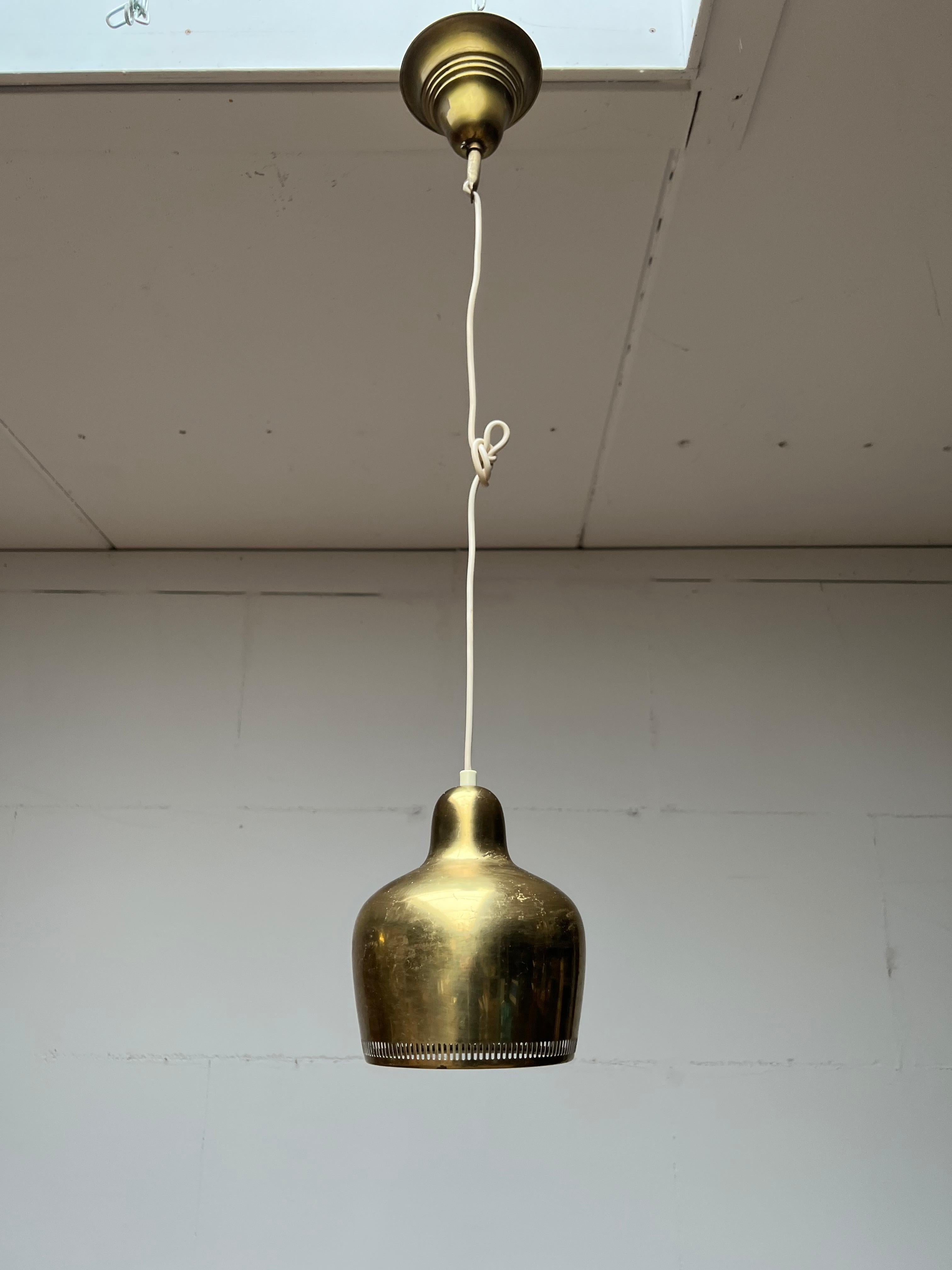 Vintage Pair Original Mid-Century Brass Pendant Lights by Alvar Aalto, 1950s 3