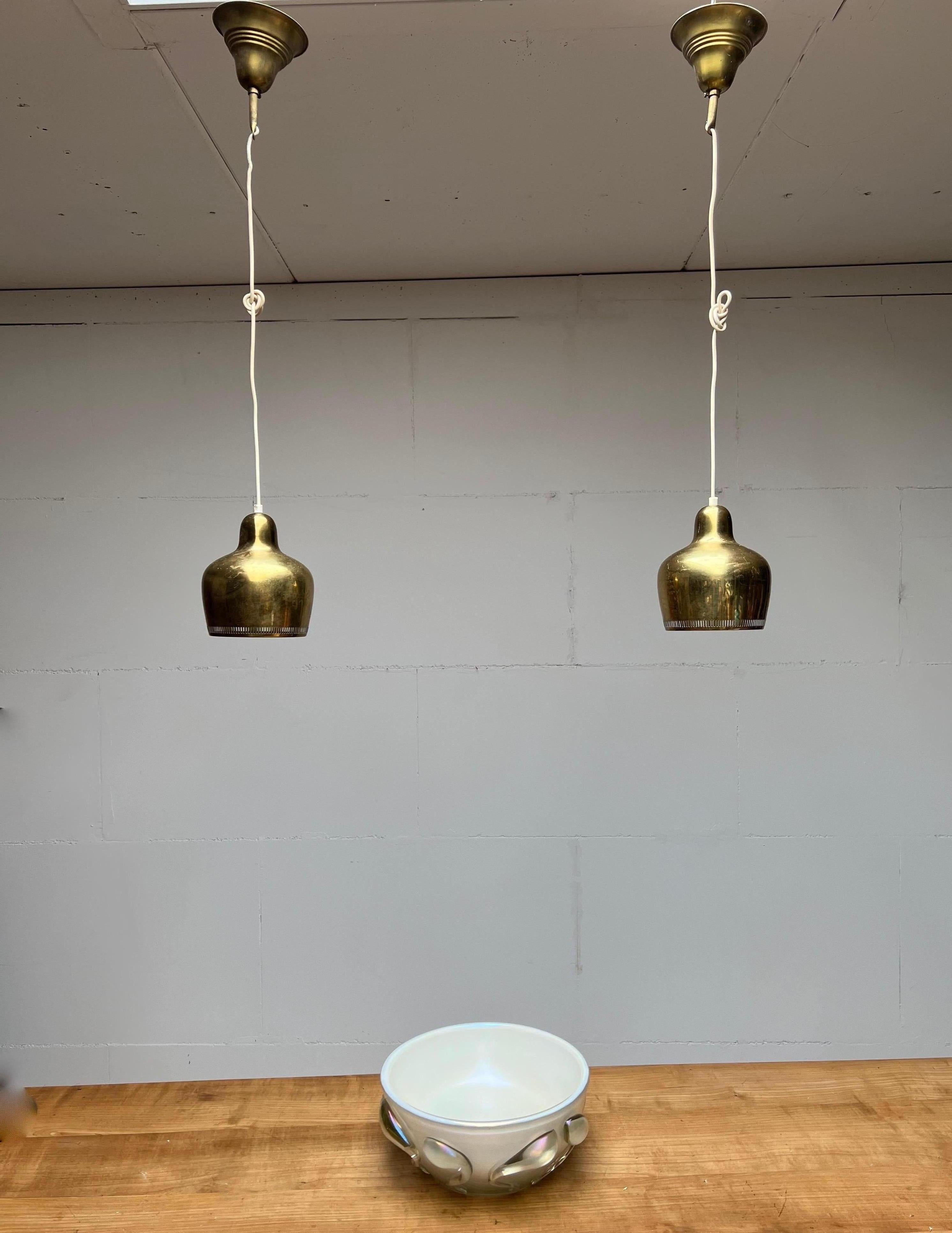 Vintage Pair Original Mid-Century Brass Pendant Lights by Alvar Aalto, 1950s 6