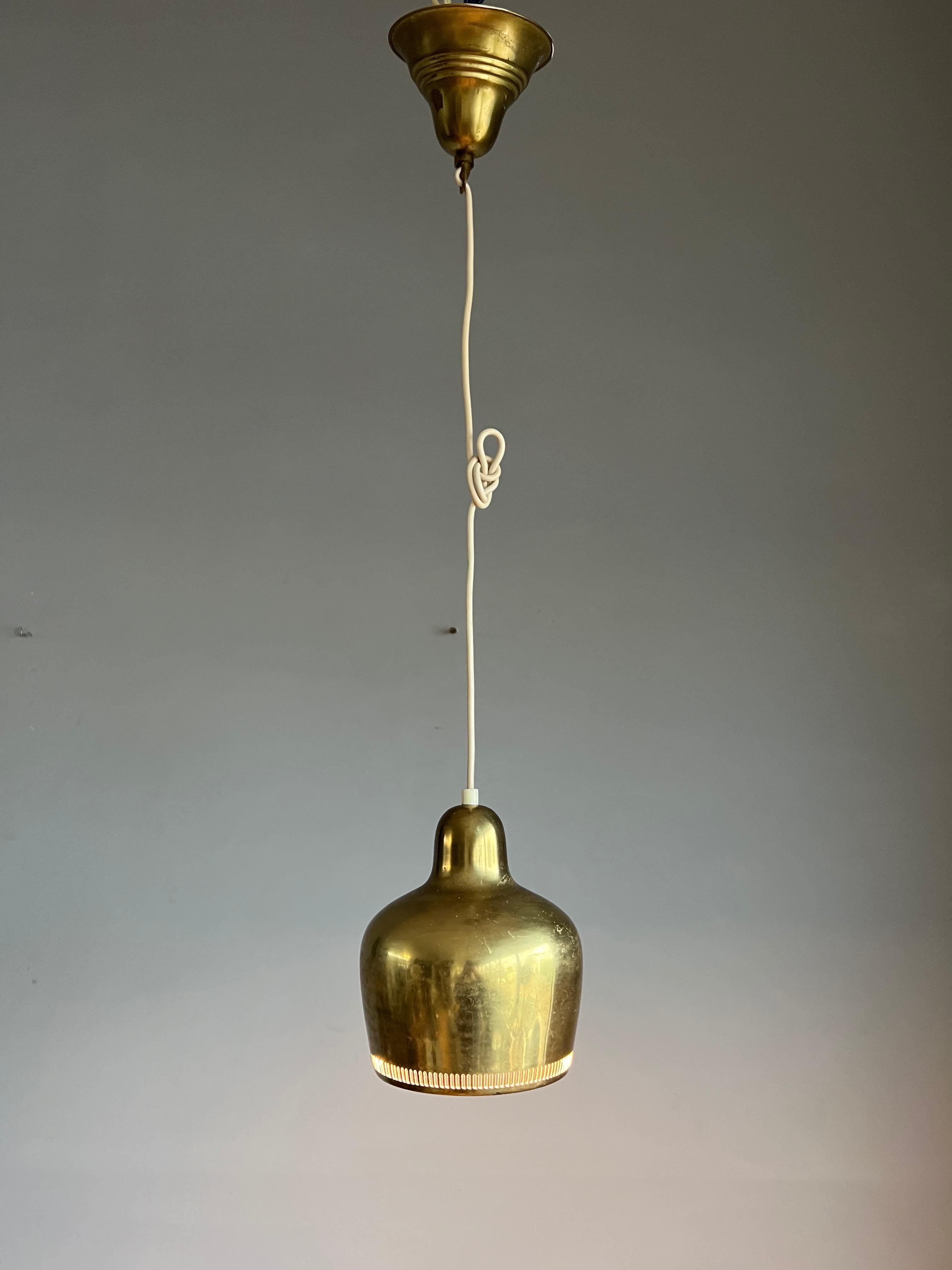 Vintage Pair Original Mid-Century Brass Pendant Lights by Alvar Aalto, 1950s 8