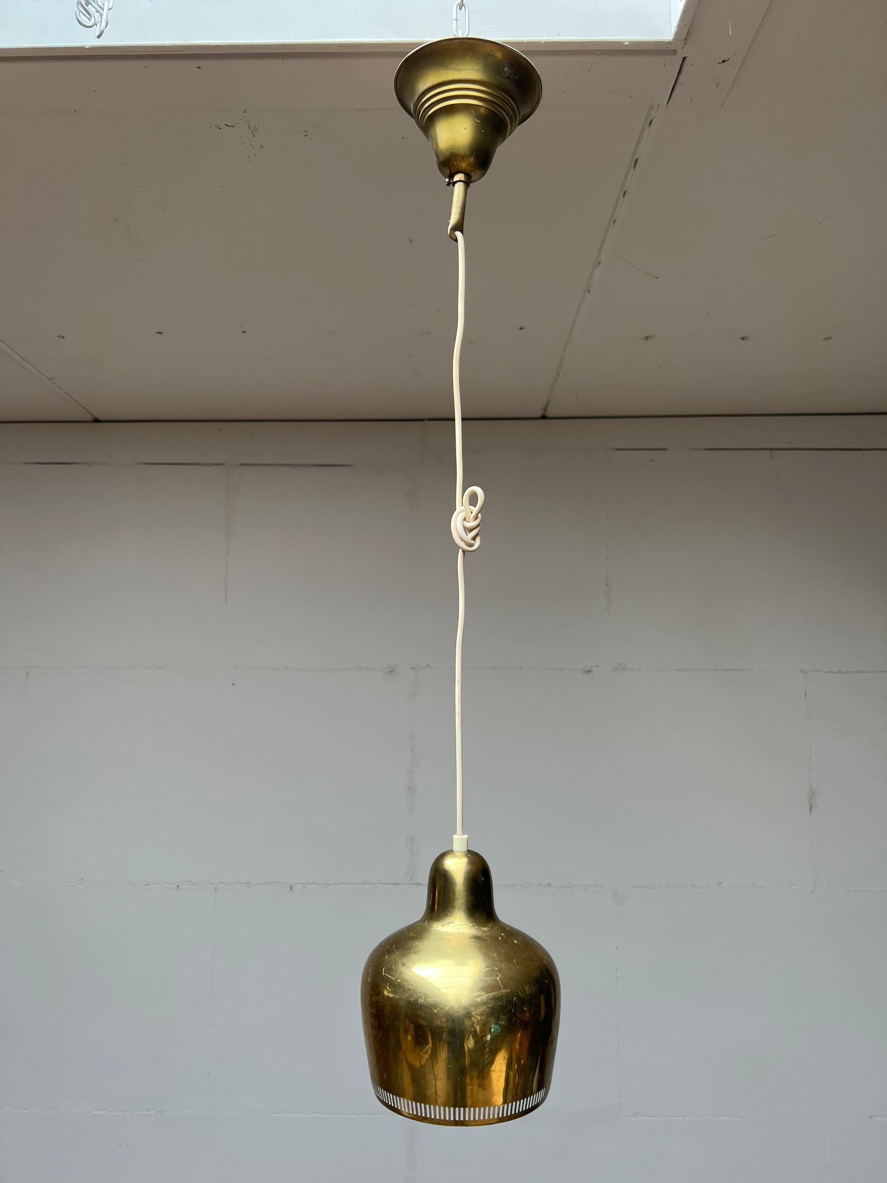 Vintage Pair Original Mid-Century Brass Pendant Lights by Alvar Aalto, 1950s 10