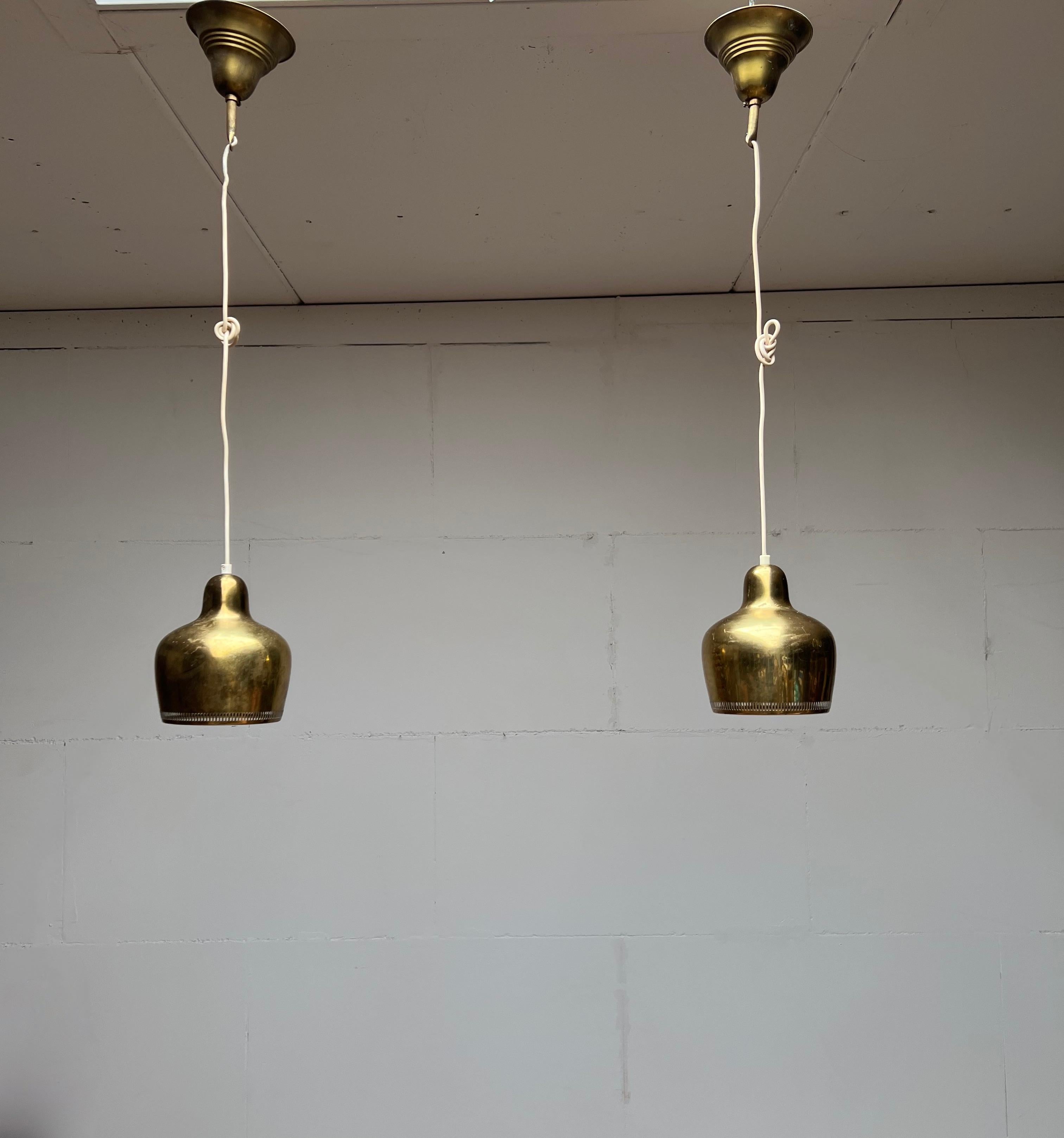 Vintage Pair Original Mid-Century Brass Pendant Lights by Alvar Aalto, 1950s 13