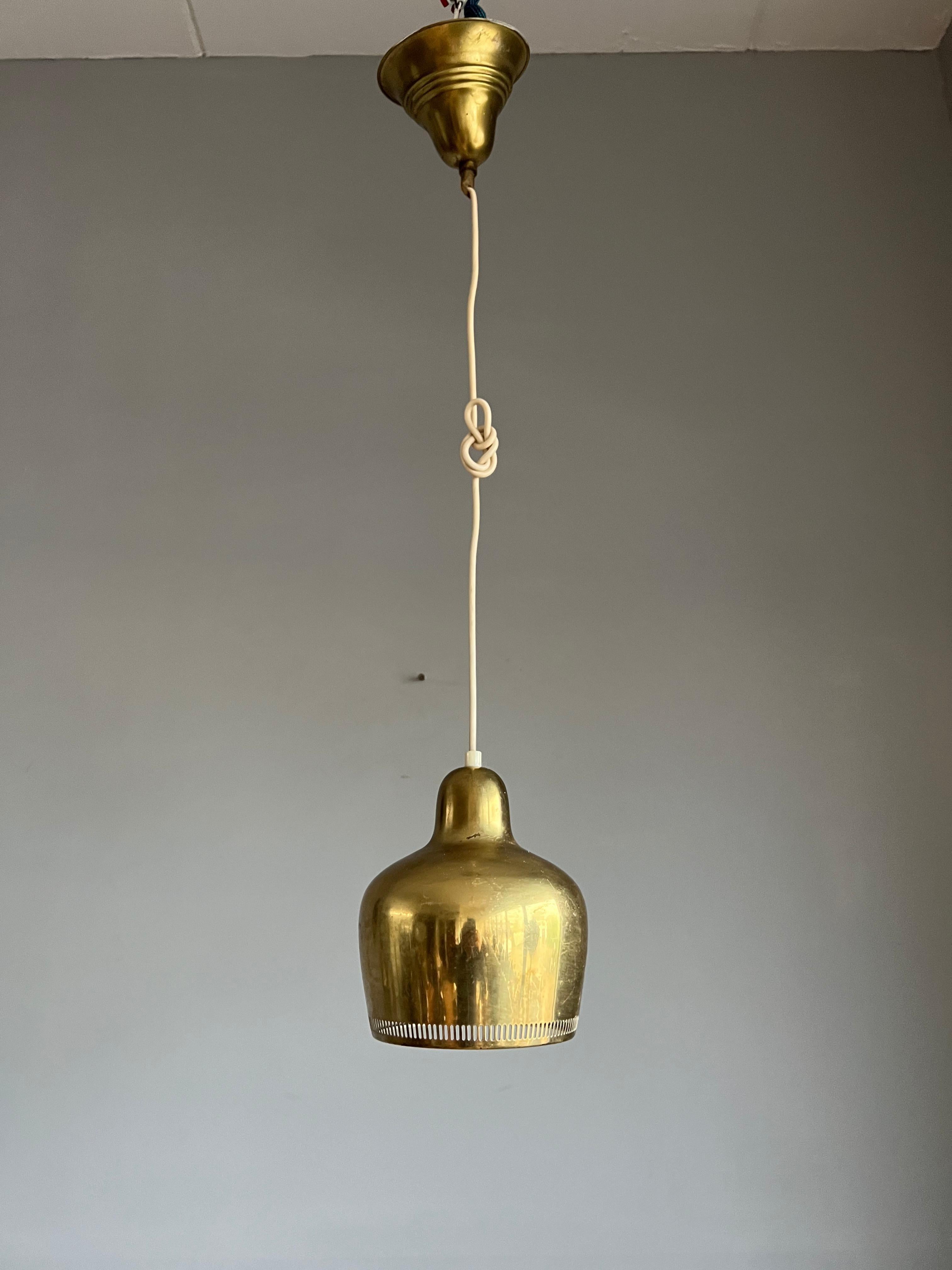 Mid-Century Modern Vintage Pair Original Mid-Century Brass Pendant Lights by Alvar Aalto, 1950s