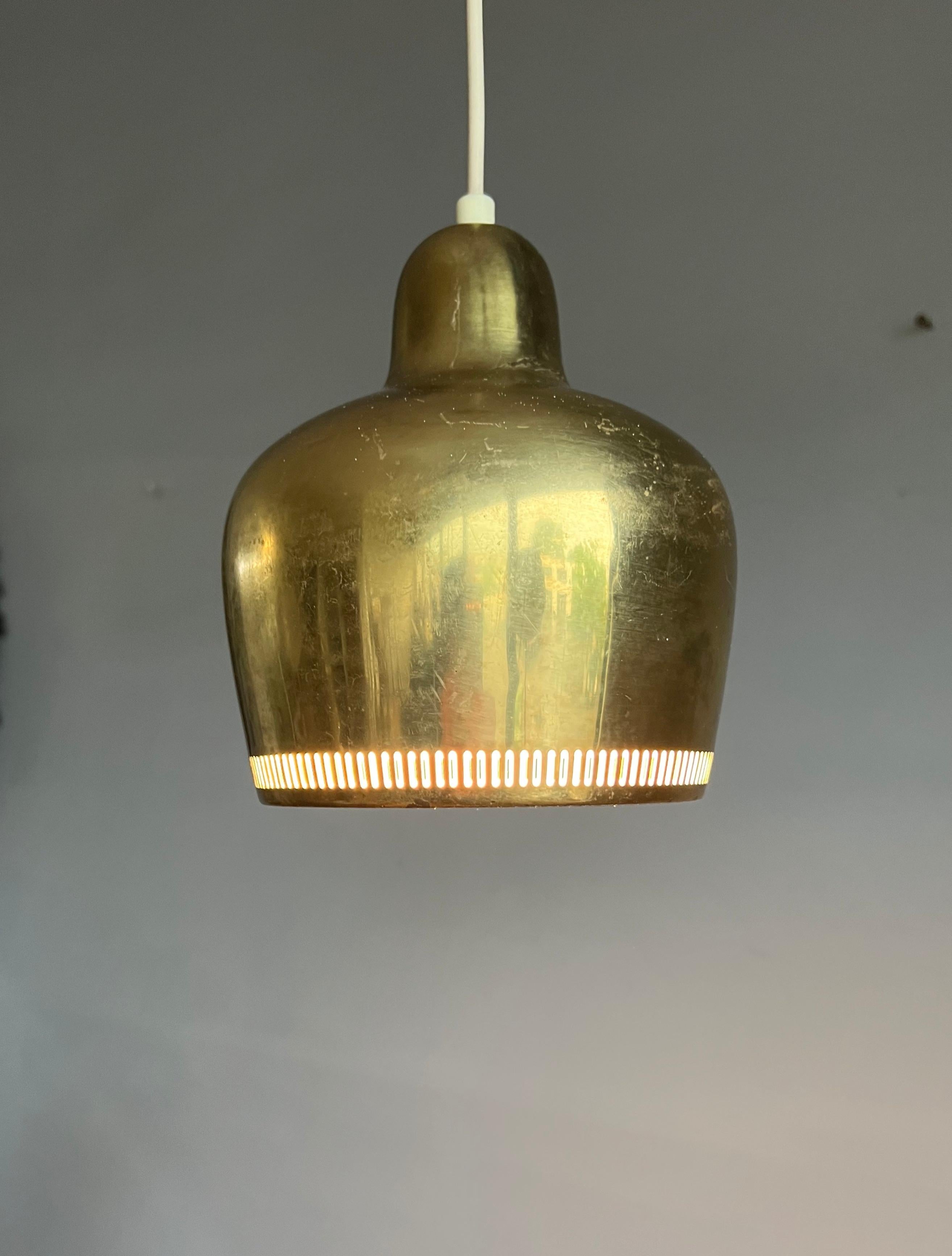 Finnish Vintage Pair Original Mid-Century Brass Pendant Lights by Alvar Aalto, 1950s