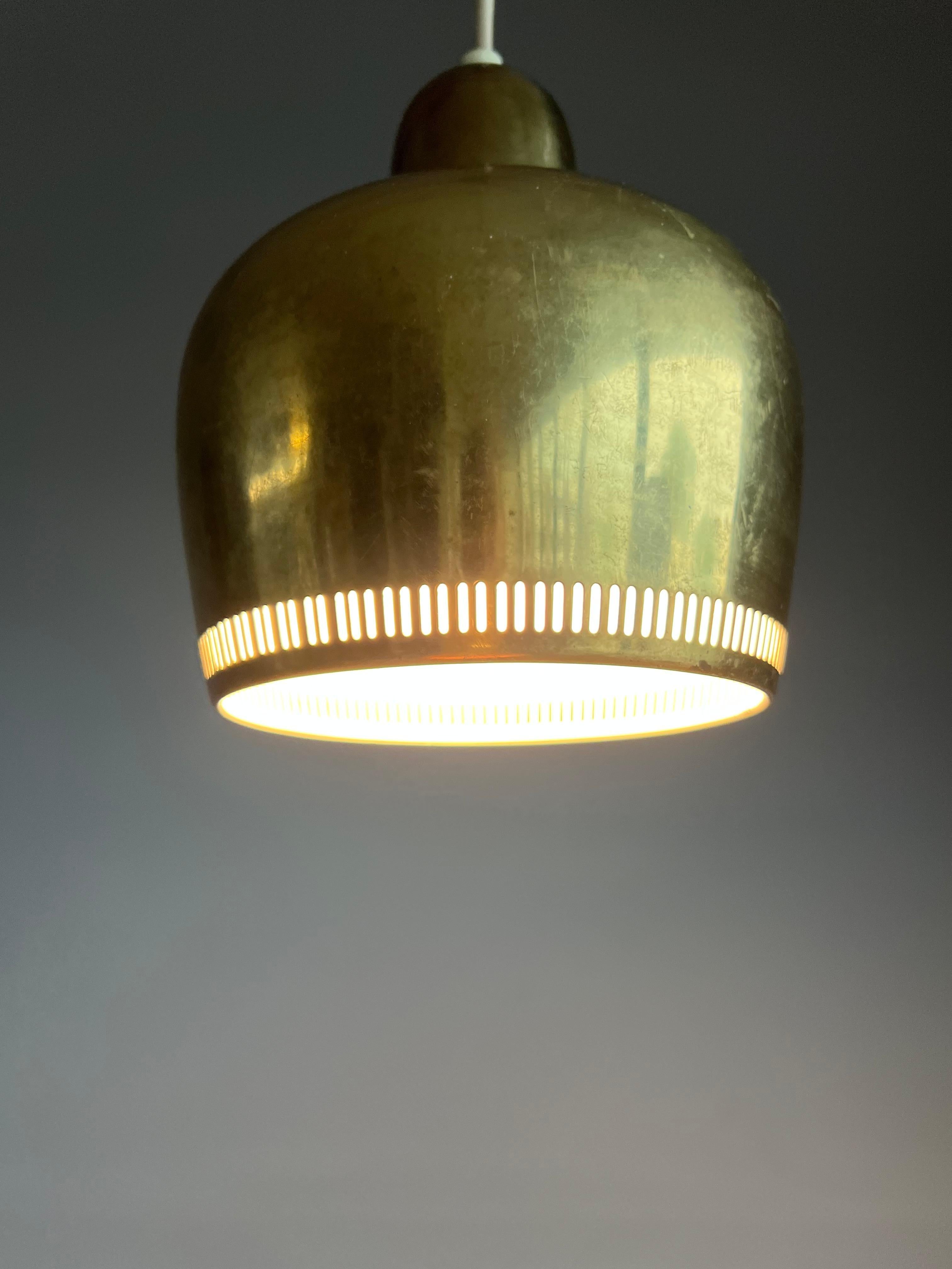 20th Century Vintage Pair Original Mid-Century Brass Pendant Lights by Alvar Aalto, 1950s